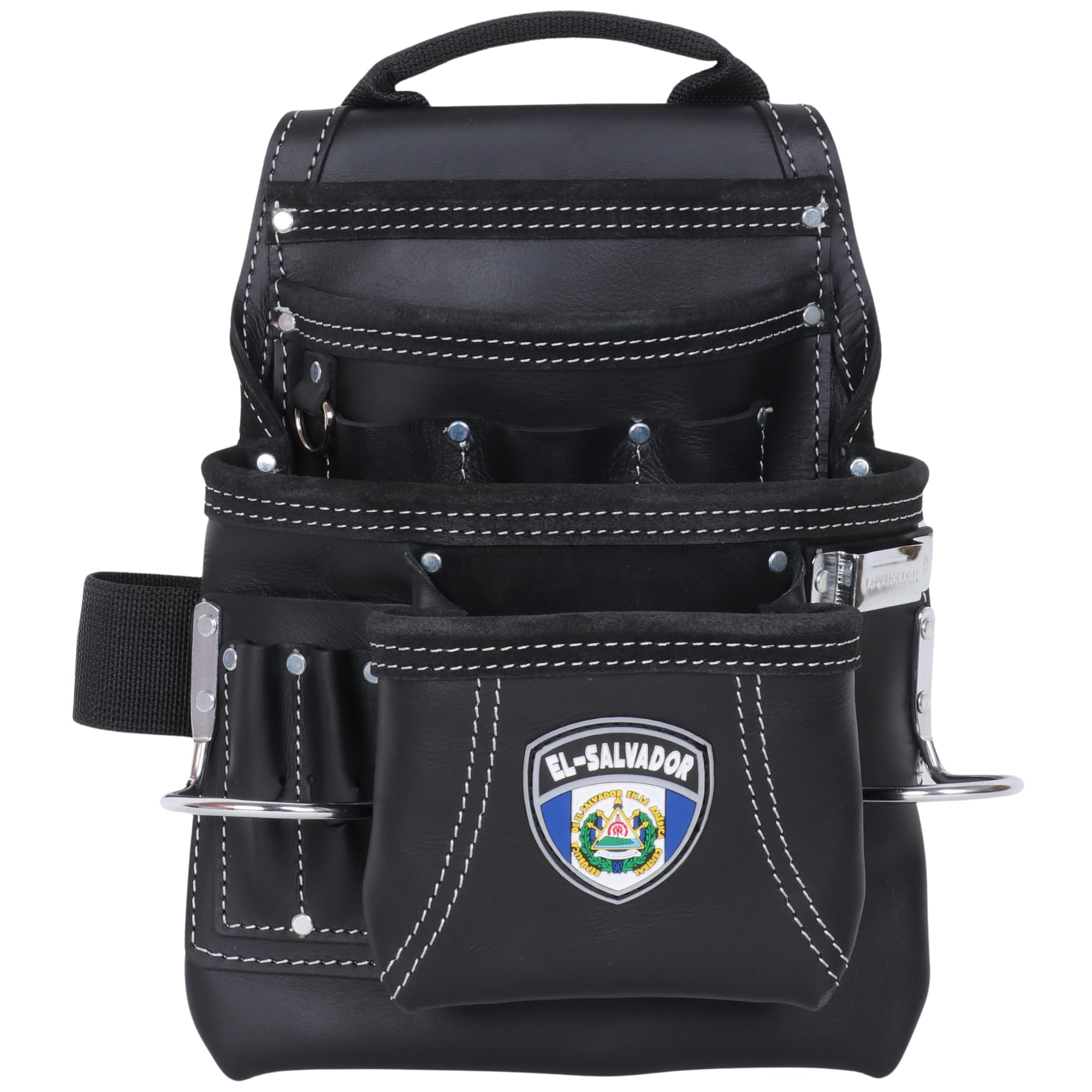 FESA Sac à outils en cuir – 10 poches en cuir pleine fleur avec 2 boucles pour marteau, grandes et petites poches – Convient aux ceintures de travail jusqu'à 7,6 cm – Fait à la main – Motif campagnard