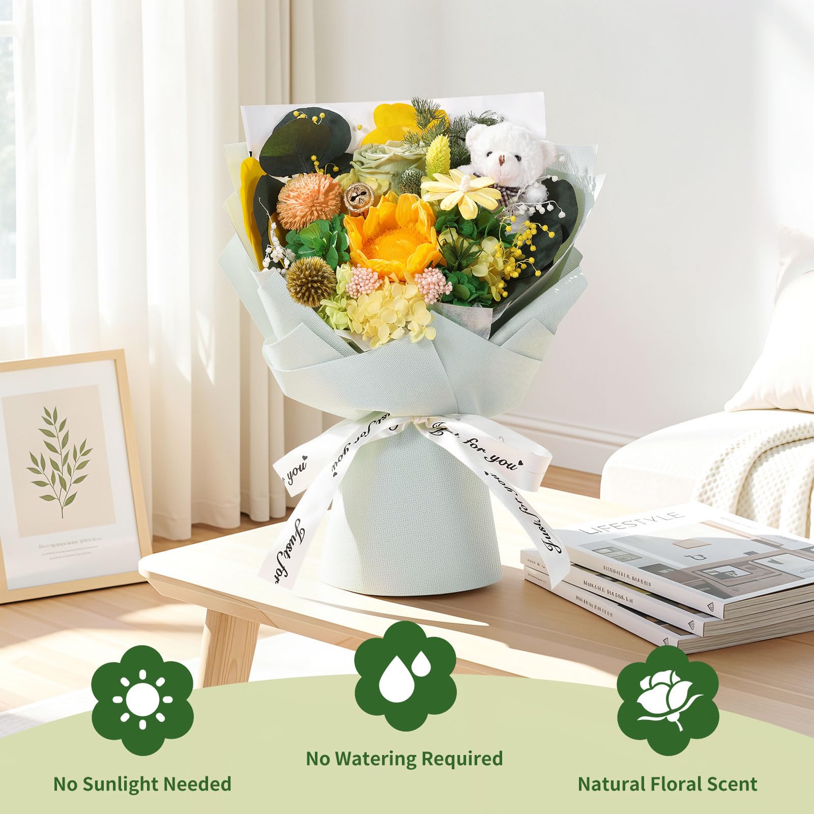 Emibele Bouquet Girasoli Conservati, Fiori per Consegna Prime, Bouquet Fiori Eterni, Compleanno Anniversario San Valentino Festa Mamma Laurea Regali Fiori per Lei Donne Moglie Madre Amiche