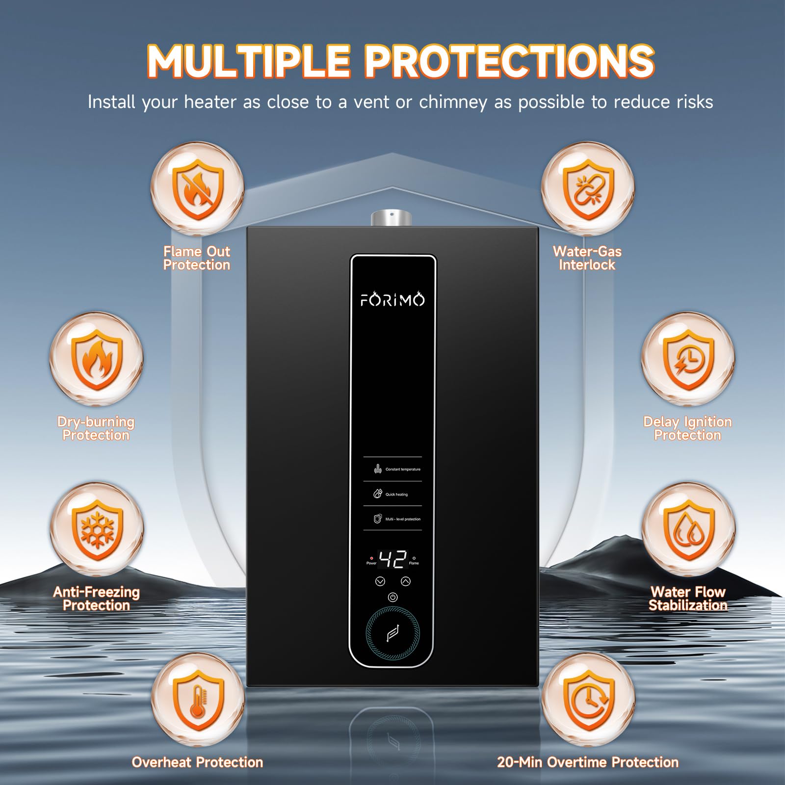 Calentador de agua sin tanque, propano, 4.21 GPM 18 L para interiores, calentador de agua instantáneo de gas propano caliente, con visualización digital Fahrenheit, multiprotección (negro) (LPG)