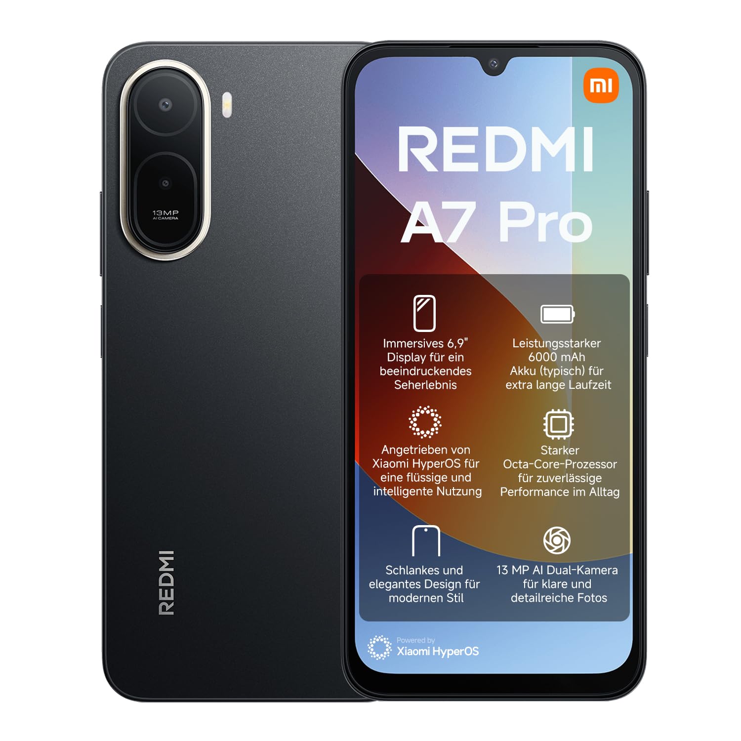 XIAOMI REDMI A7 Pro Smartphone 4+128GB, 6000mAh Akku, 13MP Kamera, Schwarz | 6,9" HD+ Displa, Octa-Core Prozessor, 13MP Dual-Kamera, 2 Jahre Garantie+1 Jahr Zusatzgarantie