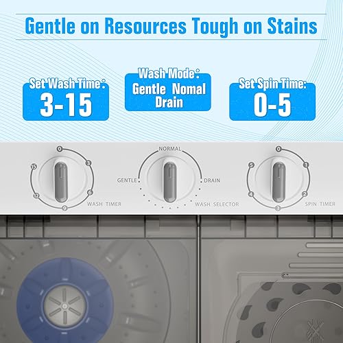 Miniatura 4 de Pataku Lavadora portátil, combo compacto de mini lavadora y secadora de 28 libras, lavadora de lavandería de doble tina con ciclo de centrifugado,