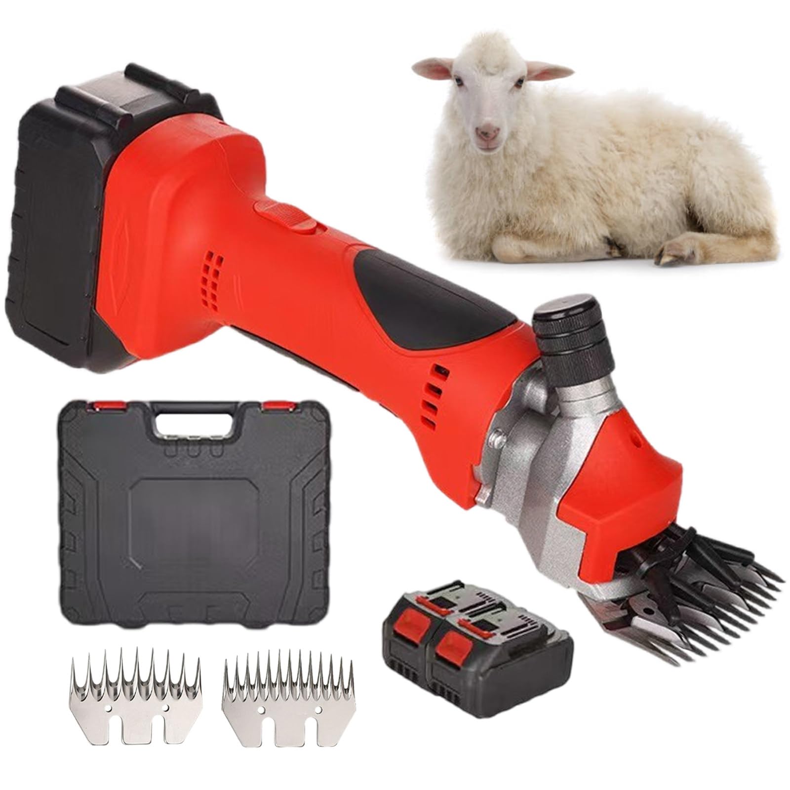 Tosatrice Elettrica per Animali - Kit per Tosatura E Toelettatura Pecore, 6 velocità E 2800 Giri/Min, per Agricoltori E Allevatori, con Lame A 9 E 13 Denti Red-2Batteries