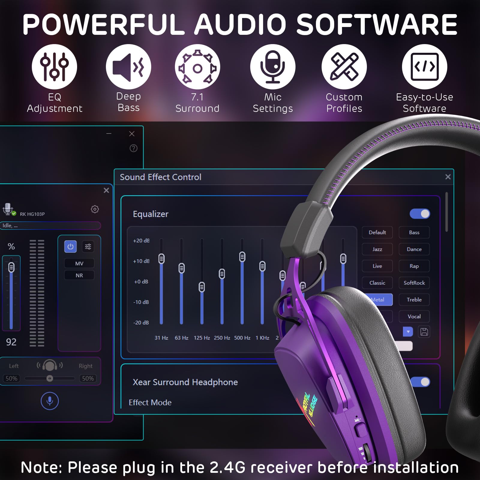 RK ROYAL KLUDGE HG103 Pro bezprzewodowy zestaw słuchawkowy gamingowy