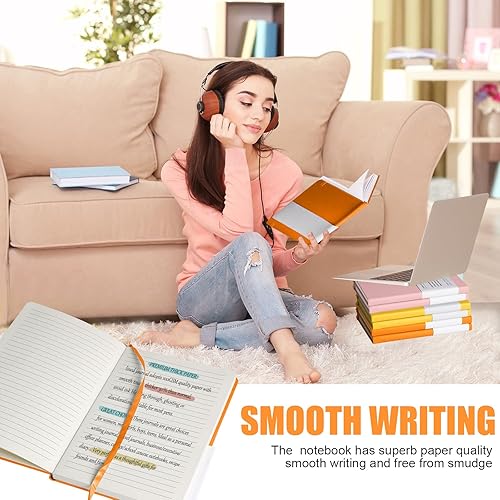 Miniatura 6 de Cuaderno rayado para diario, 160 páginas, tamaño mediano de 5.7 x 8 pulgadas, papel grueso de 2.95 ozyd (100 gm), tapa dura, naranja