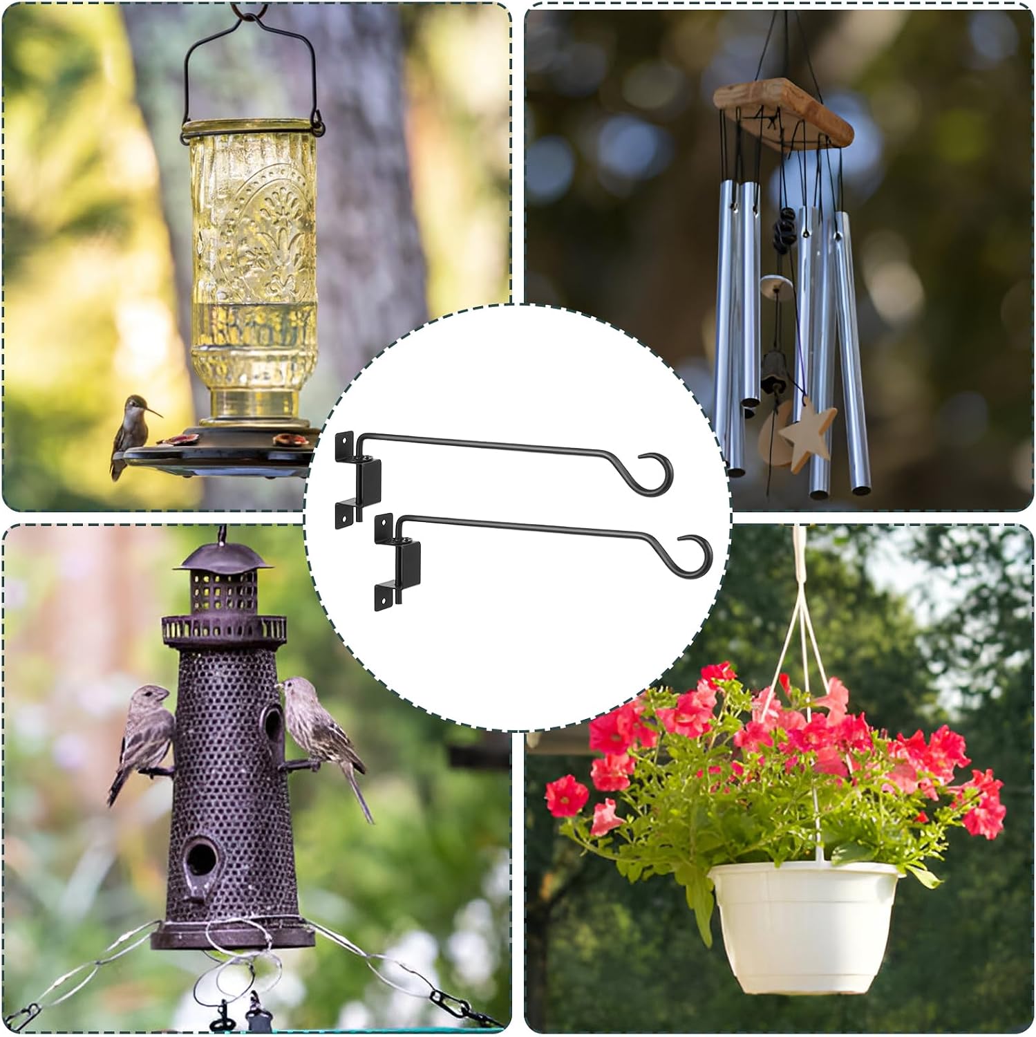 16 inch 2 Pack Swivel Plant Hangers Outdoor Heavy Duty - Black Iron Plant Hanging Hook Bracket for Flowers Baskets Pots Bird Feeder Lanterns Wind Chimes