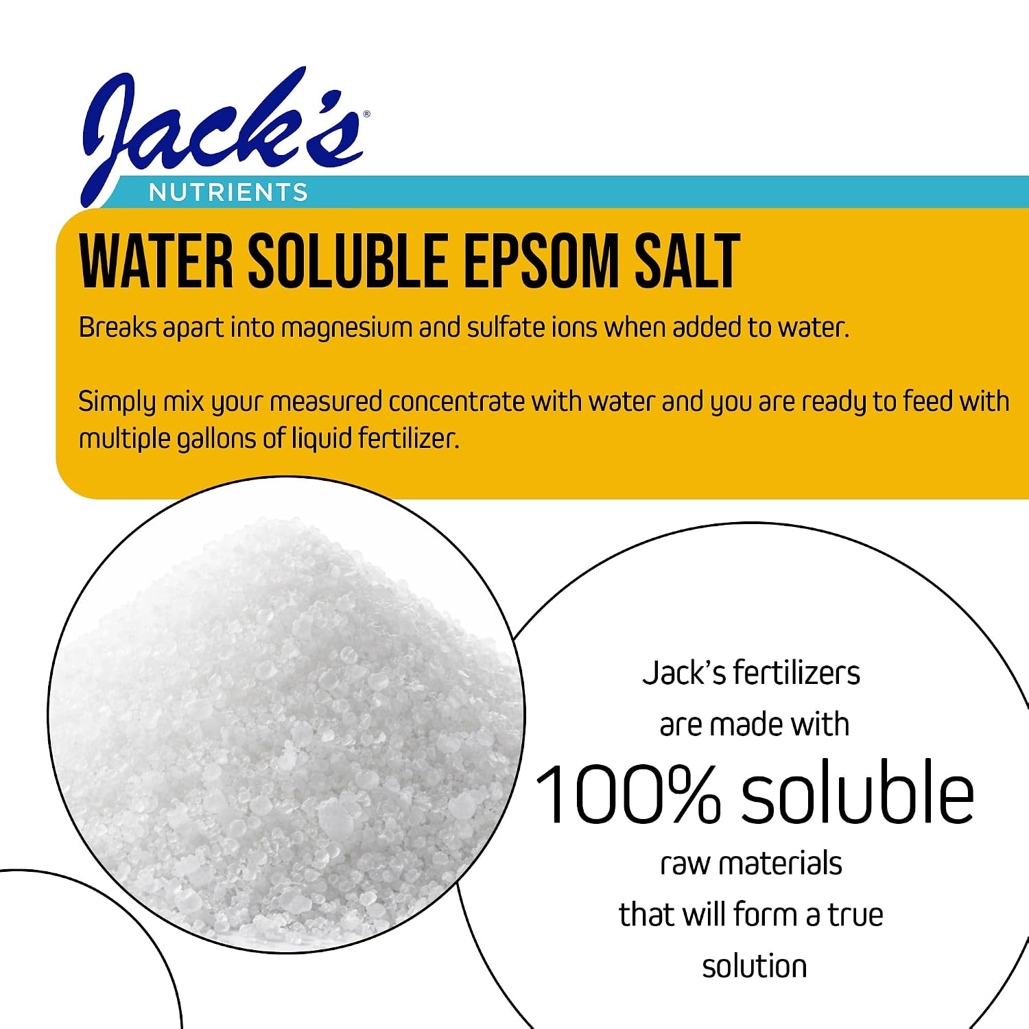 Jack’s Nutrients Magnesium Sulfate Epsom Salts Water-Soluble Fertilizer, 25lbs – Promotes Chlorophyll Production and Deep Greening