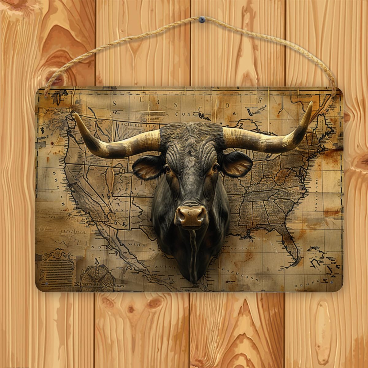 Amazon.com: CDSASHCA Wooden Hanging board Bull Head & American Map