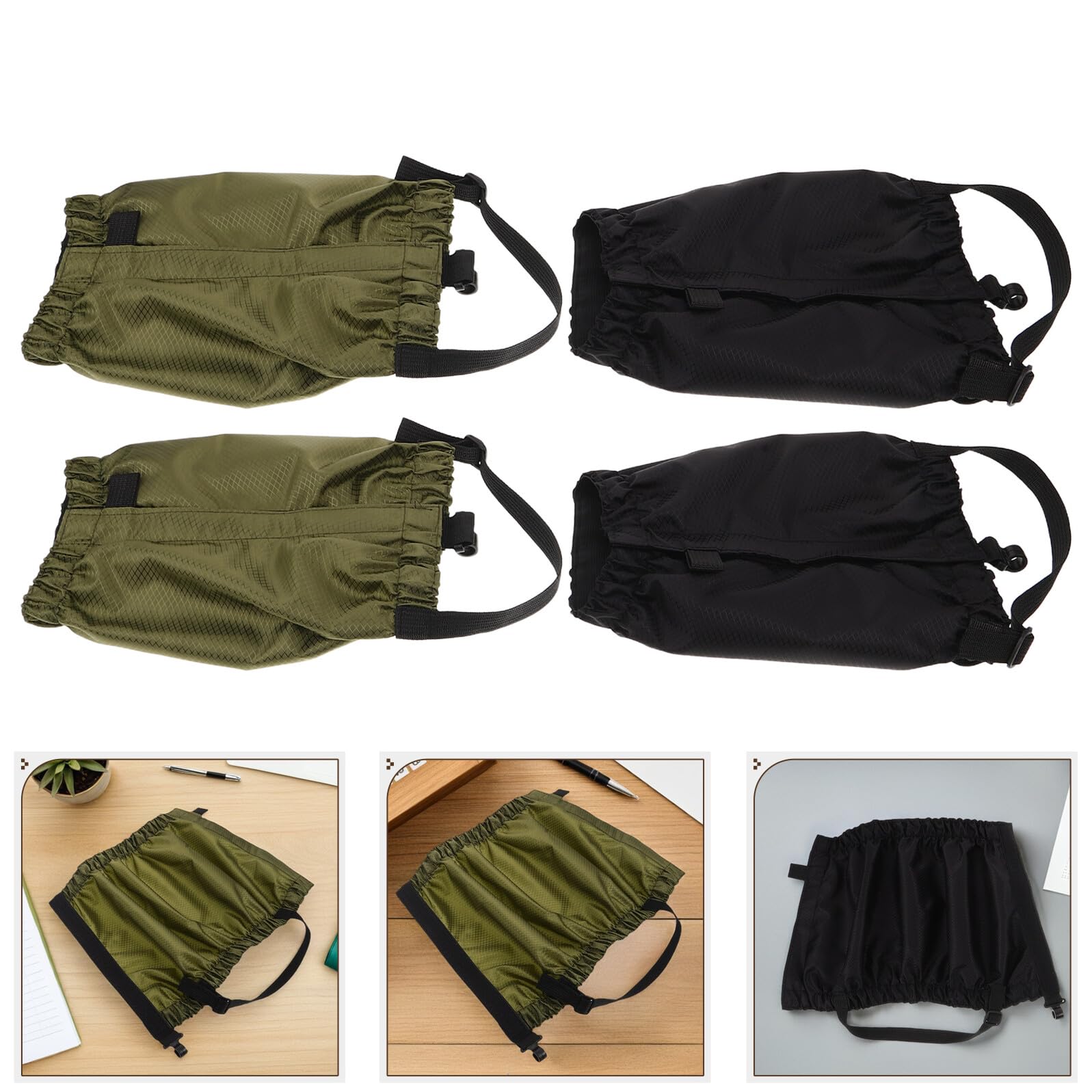 TOYANDONA Polainas Impermeables para Senderismo y Trail Running 2 Pares Verde Militar y Negro Ajuste Seguro Correas Ajustables Protección contra Nieve y Barro Polainas para Botas de