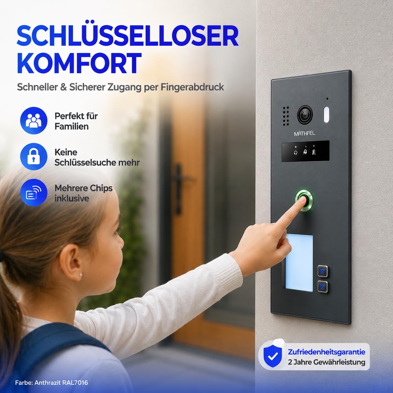 Videocitofono WLAN 2 famiglie, IP65, monitor da 7 pollici, telecamera HD 130°, memoria foto/video, switch PoE