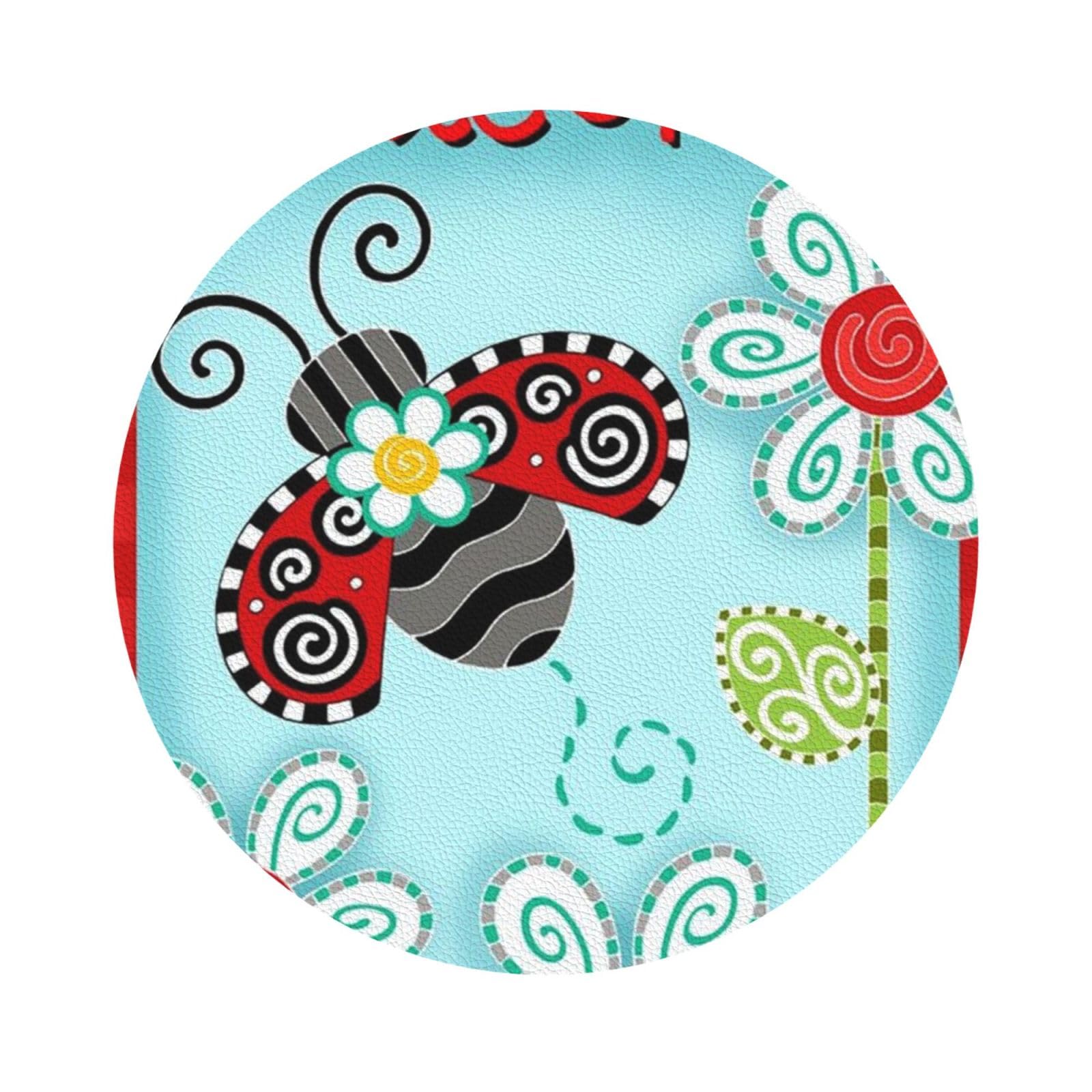Ladybug Flower PU Leather Coasters Set of 6 Round Drink Coasters