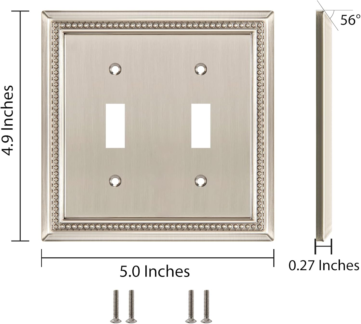 Henne Bery Sunken Pearls Heavy Duty Decorative Wall Plate Switch Plate Outlet Cover (Double Toggle, Satin Nickel)