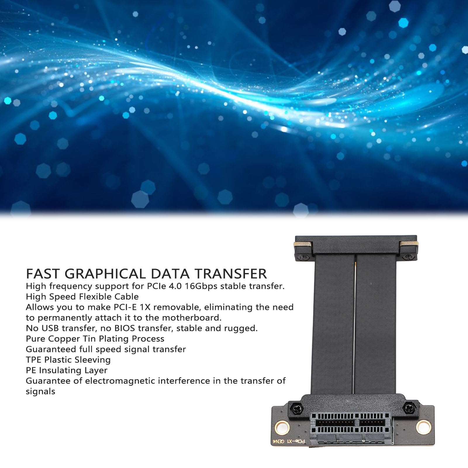PCIe 4.0 X1 Przedłużacz Riser Kabel Dual 90 stopni kąt prosty GPU Riser kabel do M.2, WiFi, Firewire, USB, Sound Cards (5 cm)