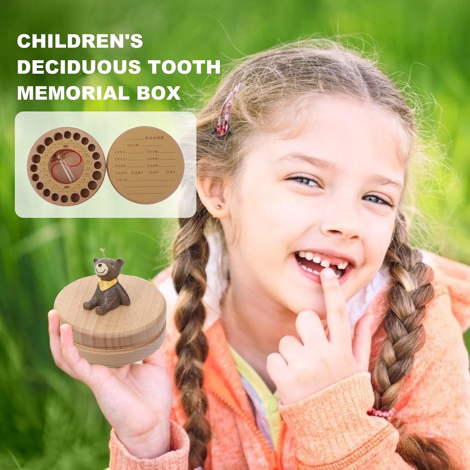 Toddmomy Beech Wood Teeth and Lanugo Keepsake Box Commemorative Tooth Holder for Memories Storage Case for Unique Childhood Souvenir Container