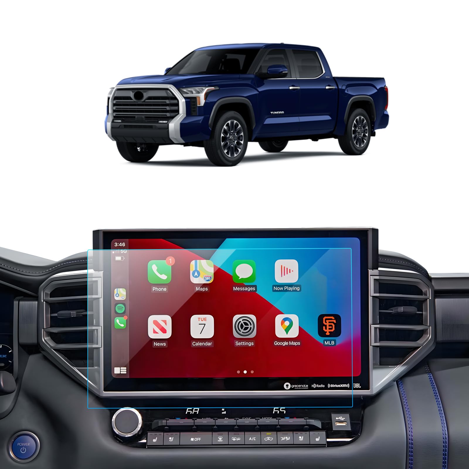 2PCS Matte Screen Protector for 2022 2023 2024 2025 Toyota Tundra& 2023 2024 2025 Toyota Sequoia Accessories Navigation Touchscreen Protector Film Tempered Glass HD Clear Anti-Glare 14''