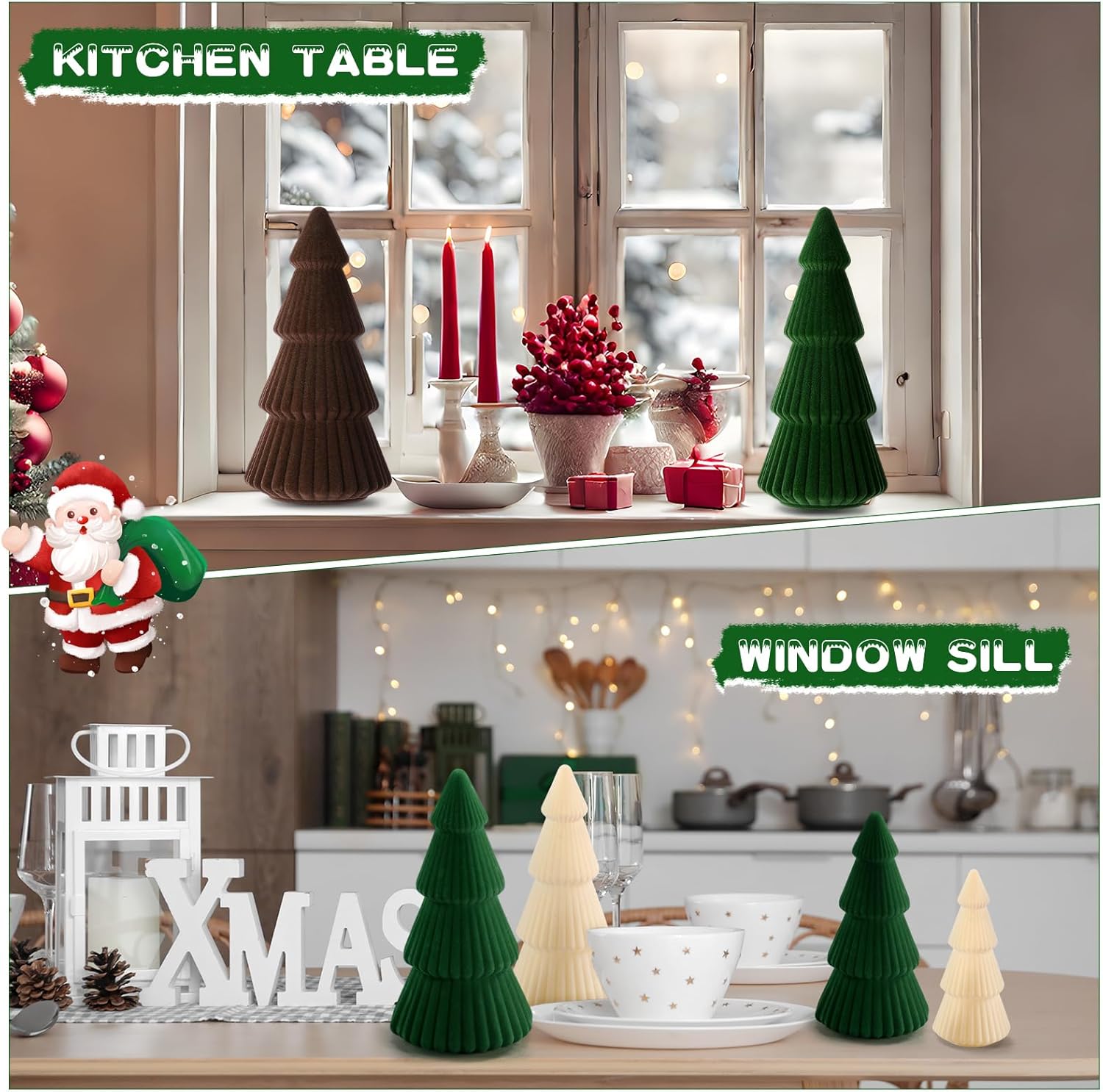 Thyle 6 Piece Brown Christmas Ornaments Velvet Christmas Tree, Cone-Shaped Indoor Xmas Decoration Centerpieces for Table Shelves, Living Room Home, Cabinet Mantel Decorations