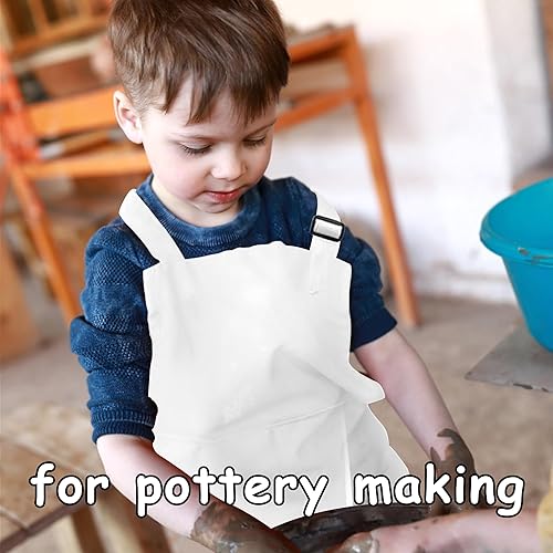 Miniatura 6 de 6 delantales de chef para niños, para cocinar, hornear, pintar, para niños, con bolsillos para niñas y niños (M de 3 a 7 años, blanco), Blanco