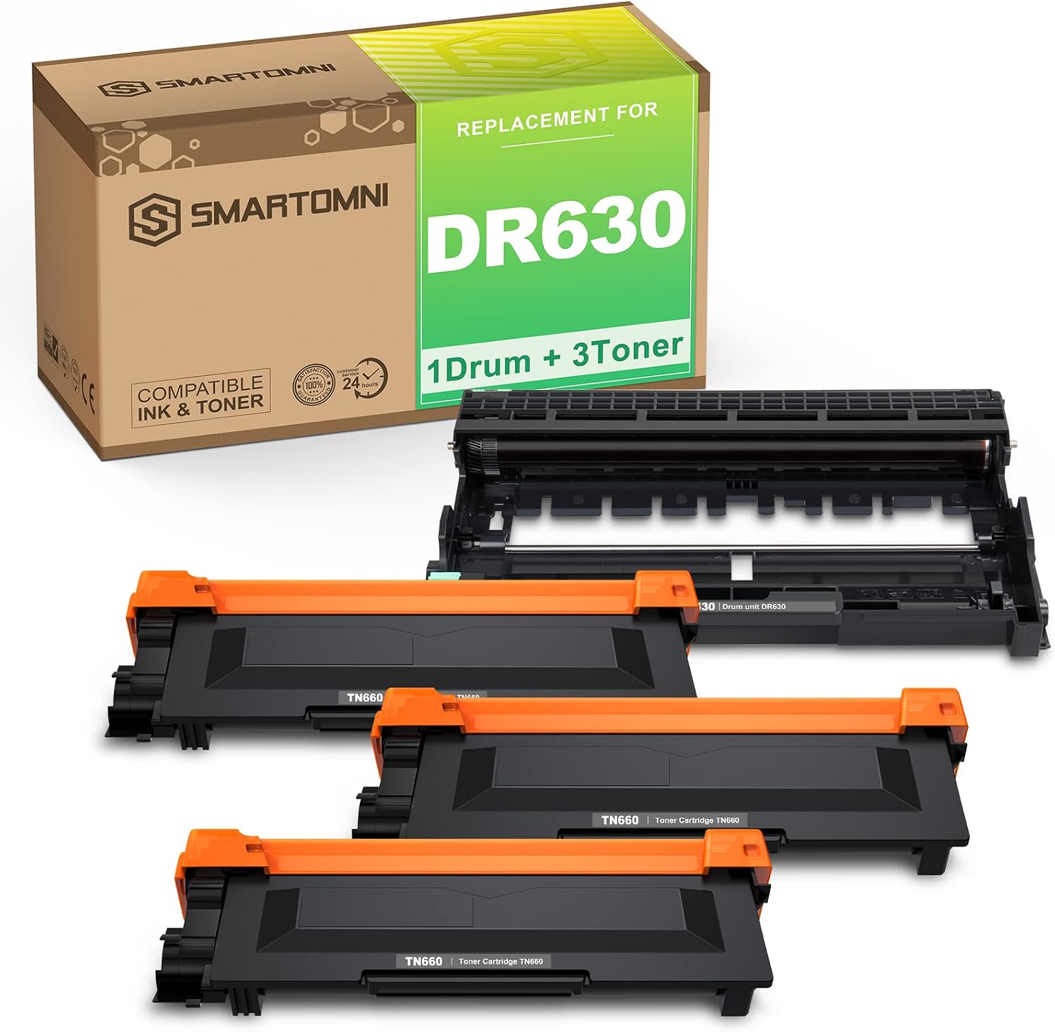 DR630 TN660 Compatible Toner Drum Replacement for Brother TN660 Toner DR630 Drum for Brother DCP-L2500D L2305W HL-L2300D L2360DN MFC-L2680W L2705DW L2740DW (1 Drum with 3 Toners)