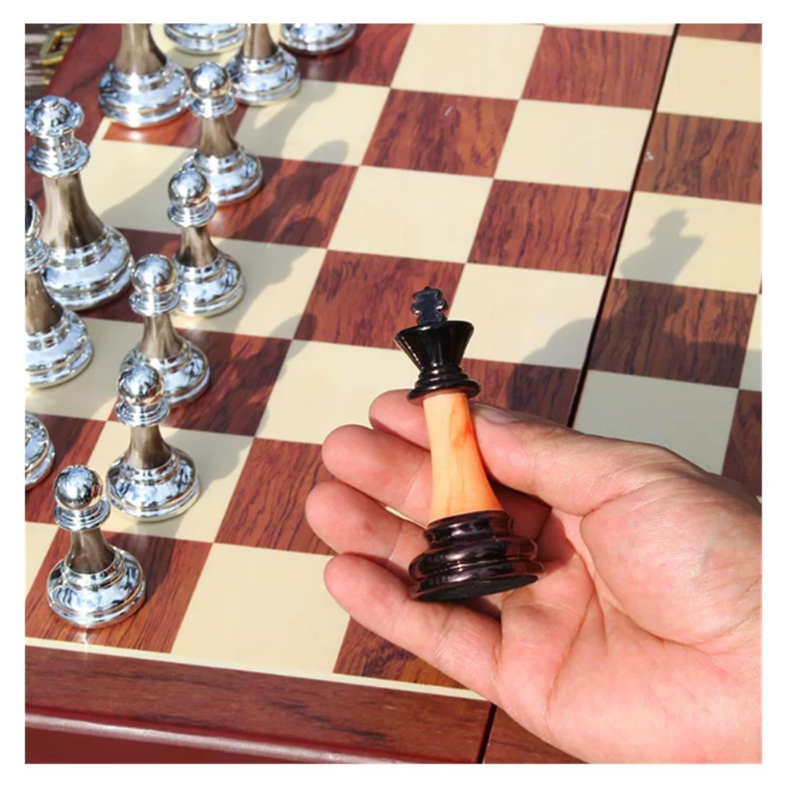 Set di scacchi internazionali in lega di legno di lusso | Tabellone portaoggetti pieghevole portatile, gioco da tavolo retrò europeo e decorazioni for la casa