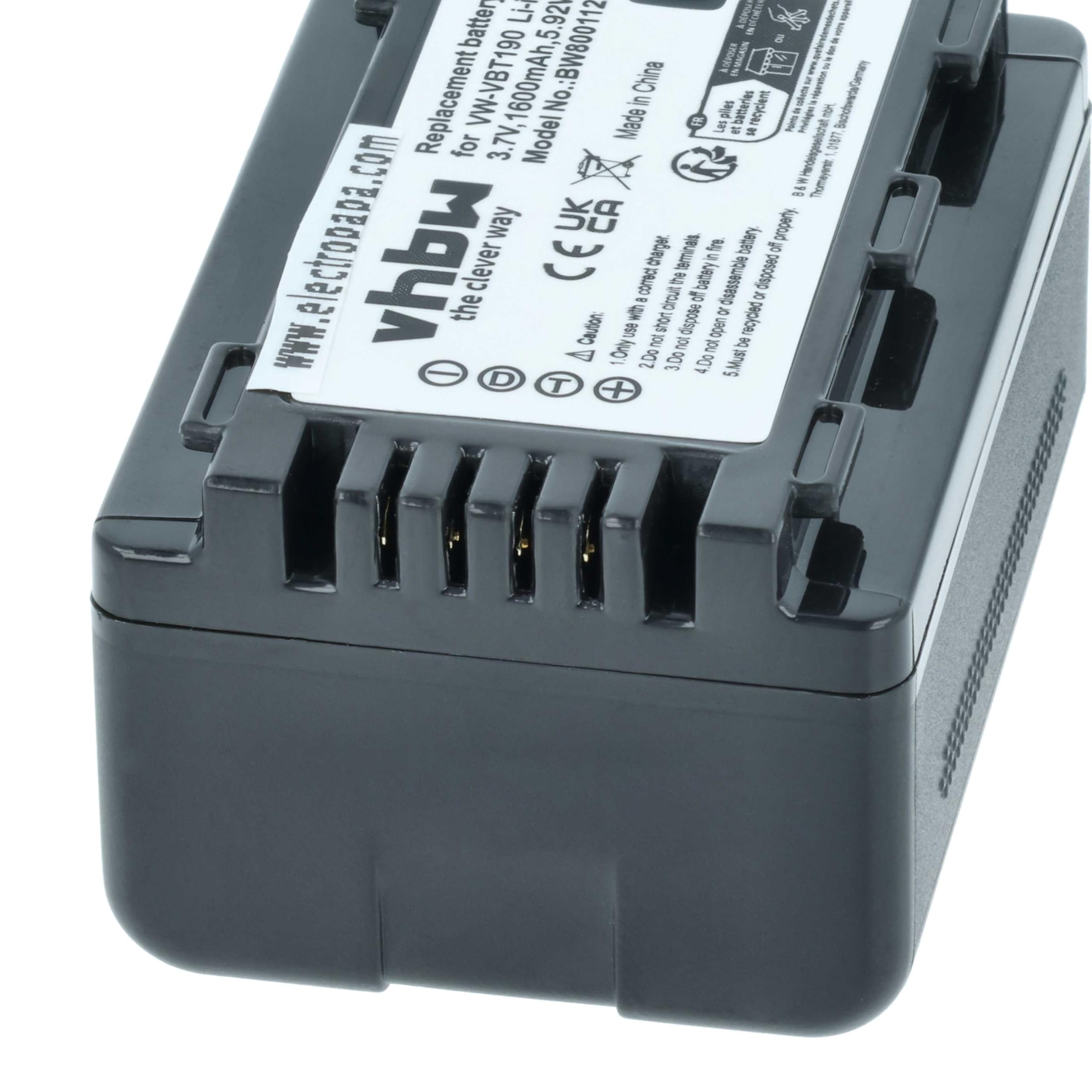 vhbw 2X batería Compatible con Panasonic HC-W580, HC-W850EB, HC-WX979 cámara de vídeo (1600 mAh, 3,6 V, Li-Ion) con Chip