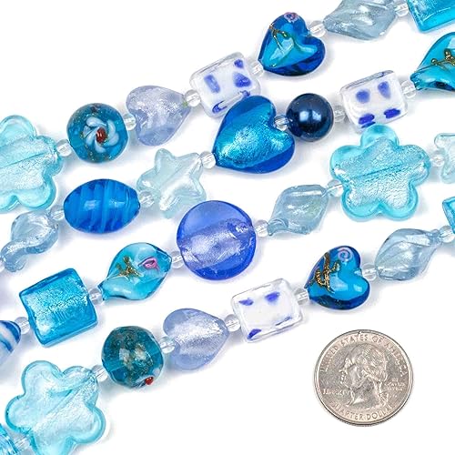 Miniatura 5 de Cherry Blossom Beads Cuentas mezcladas de cristal de Lampwork hechas a mano, 4 hebras surtidas de 8 pulgadas