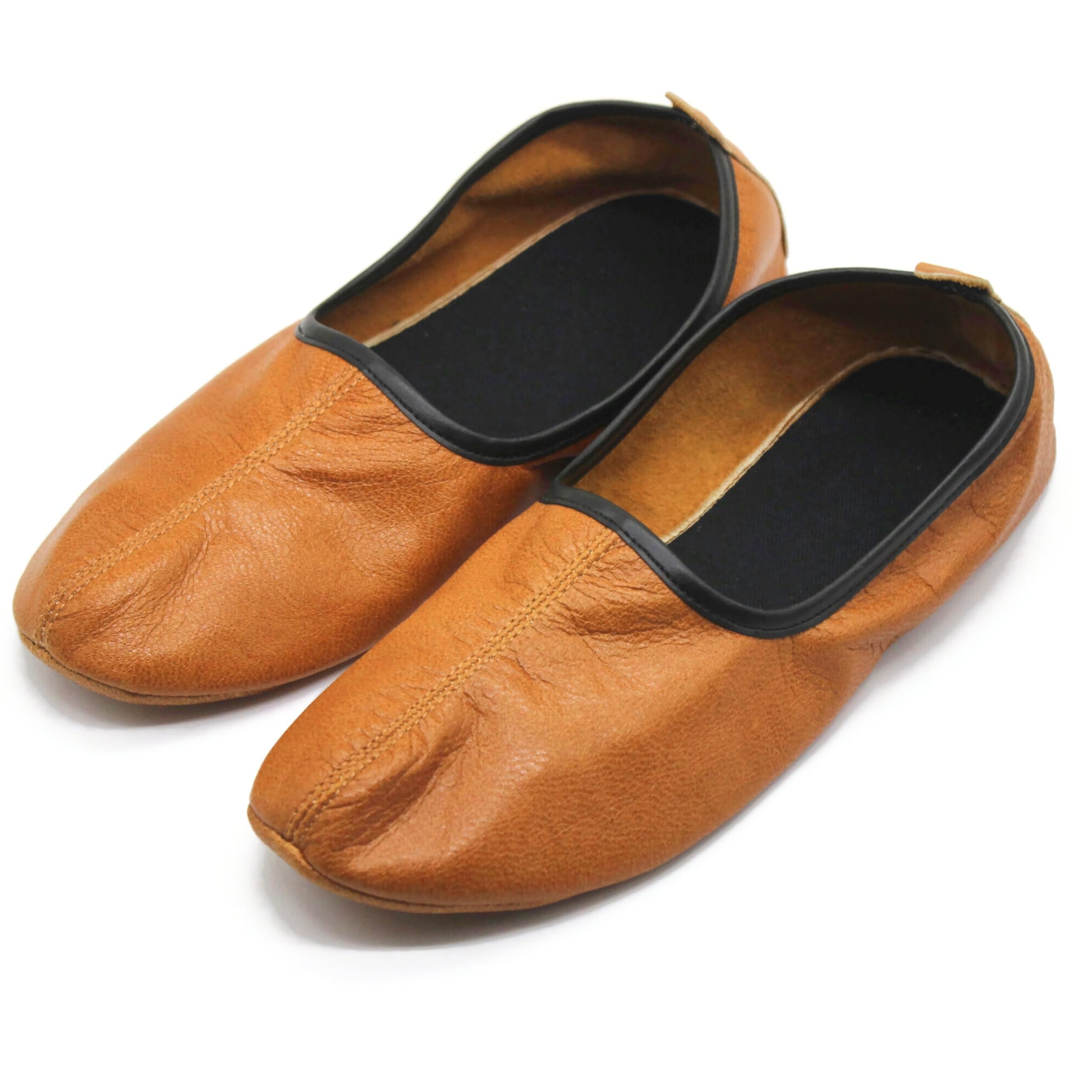 Womens Indoor Leather Slippers Antique Tan Traditional Babouche House Shoes Barefoot Moccasin