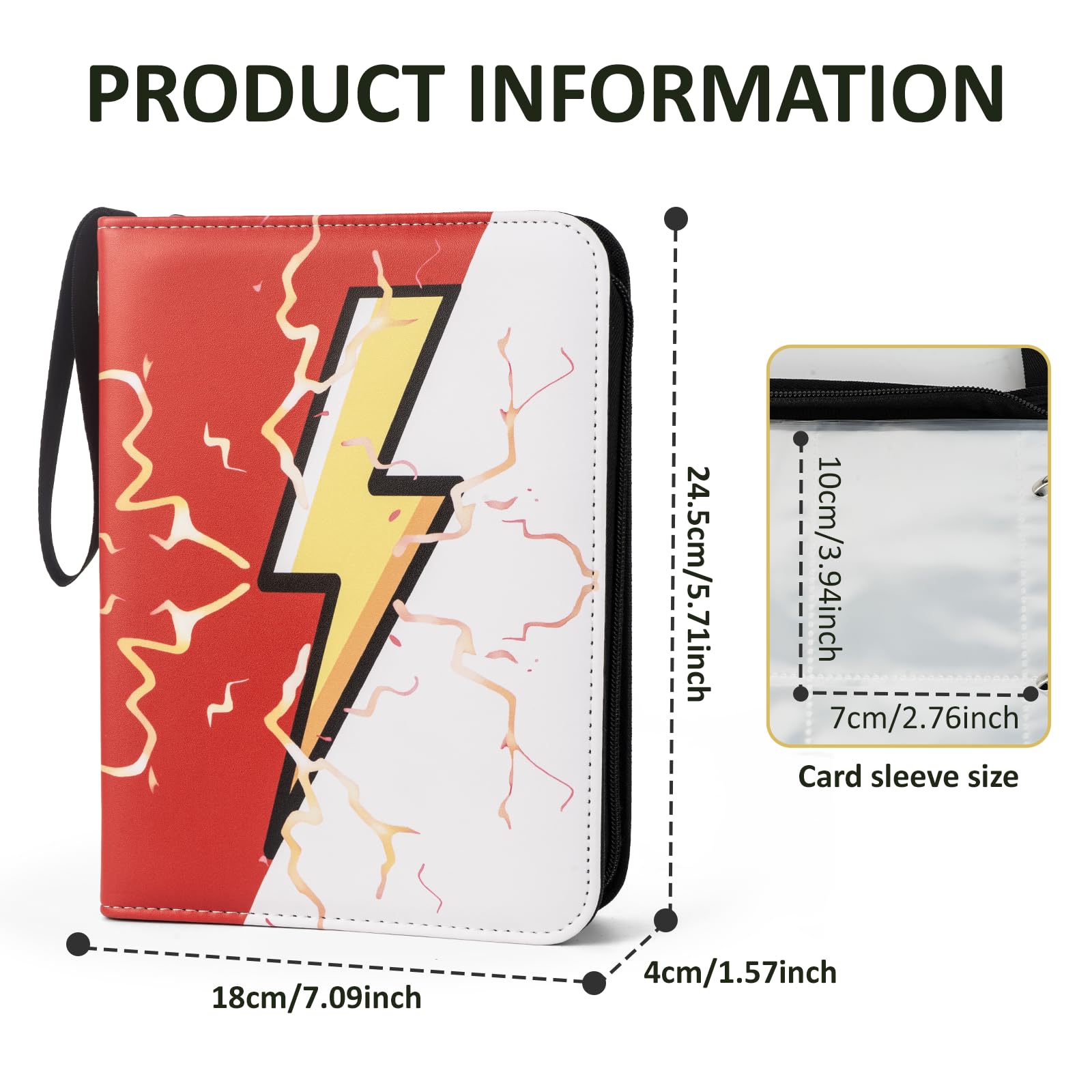 Trading Card Binder Album, 400 Pockets, 50 Removable 4-Pocket Pages, Waterproof (Red & White)