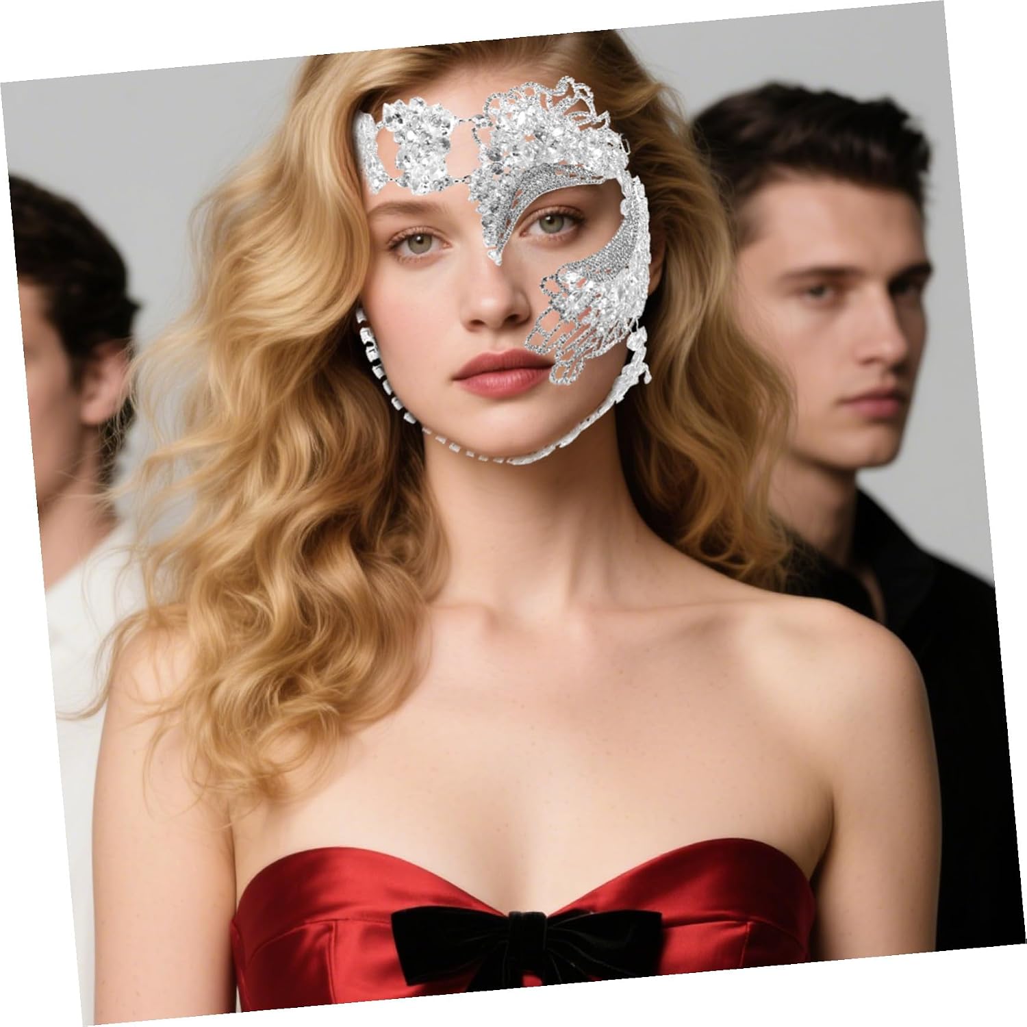 Rhinestone Half Mask for Women Elegant Classic Design with Elastic Strap Comfortable Fit for Halloween Mardi Gras Carnival Prom and Costume Balls