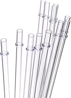 Dakoufish 7 Inch Clear Reusable Plastic Drinking Straws for 10 oz & 12 oz Short Mini Jar/Tumbler,Set of 12 Straws with Cleaning Brush (7inch, Clear)