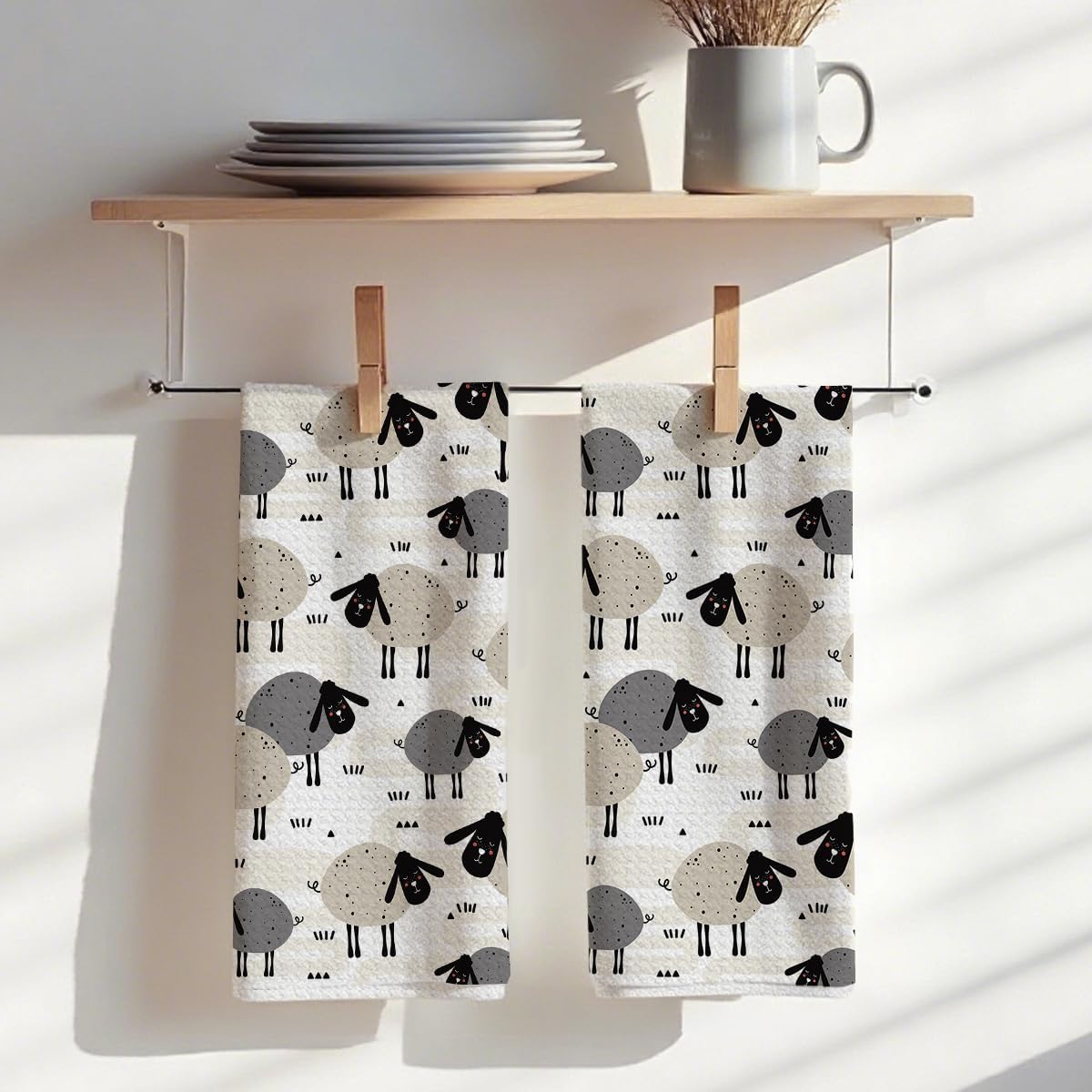 2 Pack Ultra Soft Quick - Dry Sheep Pattern Hand Towels, Sheep Lover Decorative Kitchen Towel for Kitchens Homes Bathrooms Restaurant Hotel Cafe Farmhouse Dinner Party Decor - Image 3