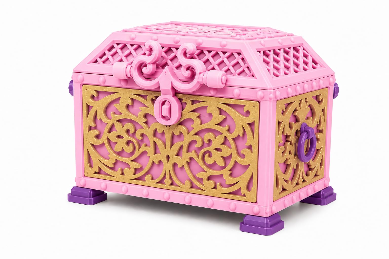 VR3D 3D Printed Decorative Treasure Chest Storage Box | Kids Jewellery Box & Coin Organizer | Fantasy Treasure Box for Collectibles, Dice & Gifts | Pink, Gold & Purple Finish-image-45