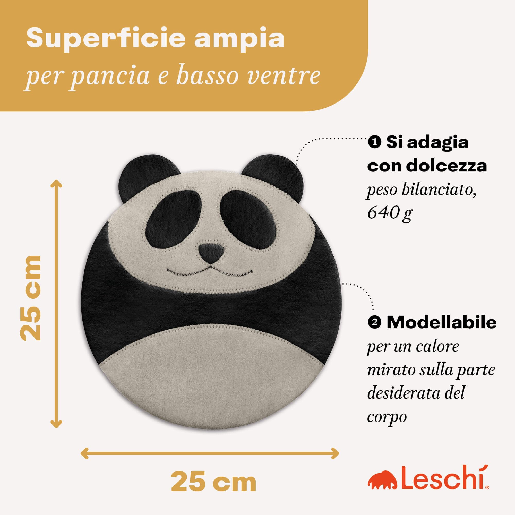 LESCHI Cuscino termico per microonde - In cotone bio con grano biologico - Cuscino riscaldante per dolori mestruali, alla pancia, schiena e zona lombare - Naturale, riutilizzabile - Panda, nero
