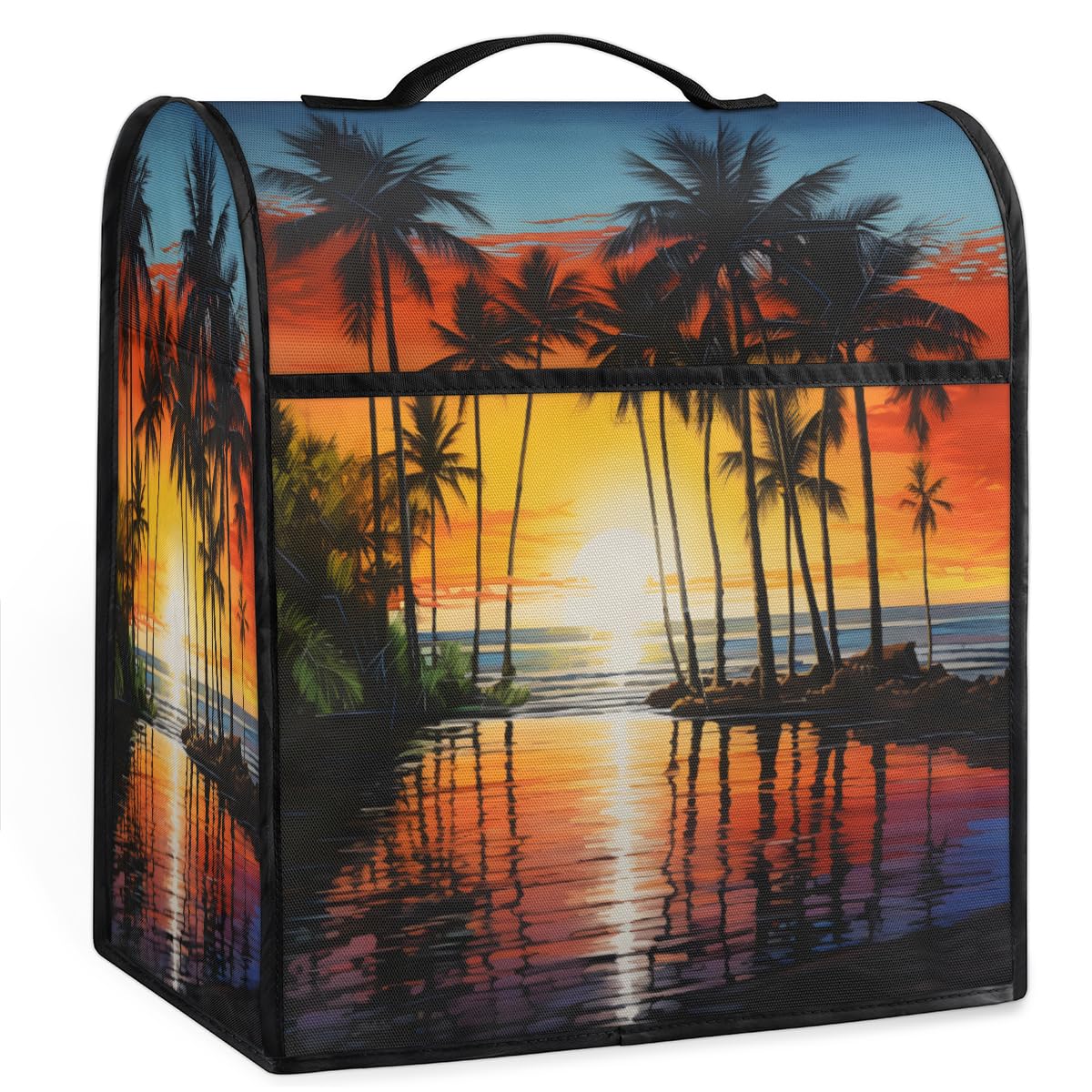 Coffee Maker Cover Ocean Palm Tree Sunset Kitchen Appliance Covers Small Appliance Covers Blender Cover Juicer Cover Dust Covers for Kitchen Appliances with Top Handle and Pockets,Washable,B183