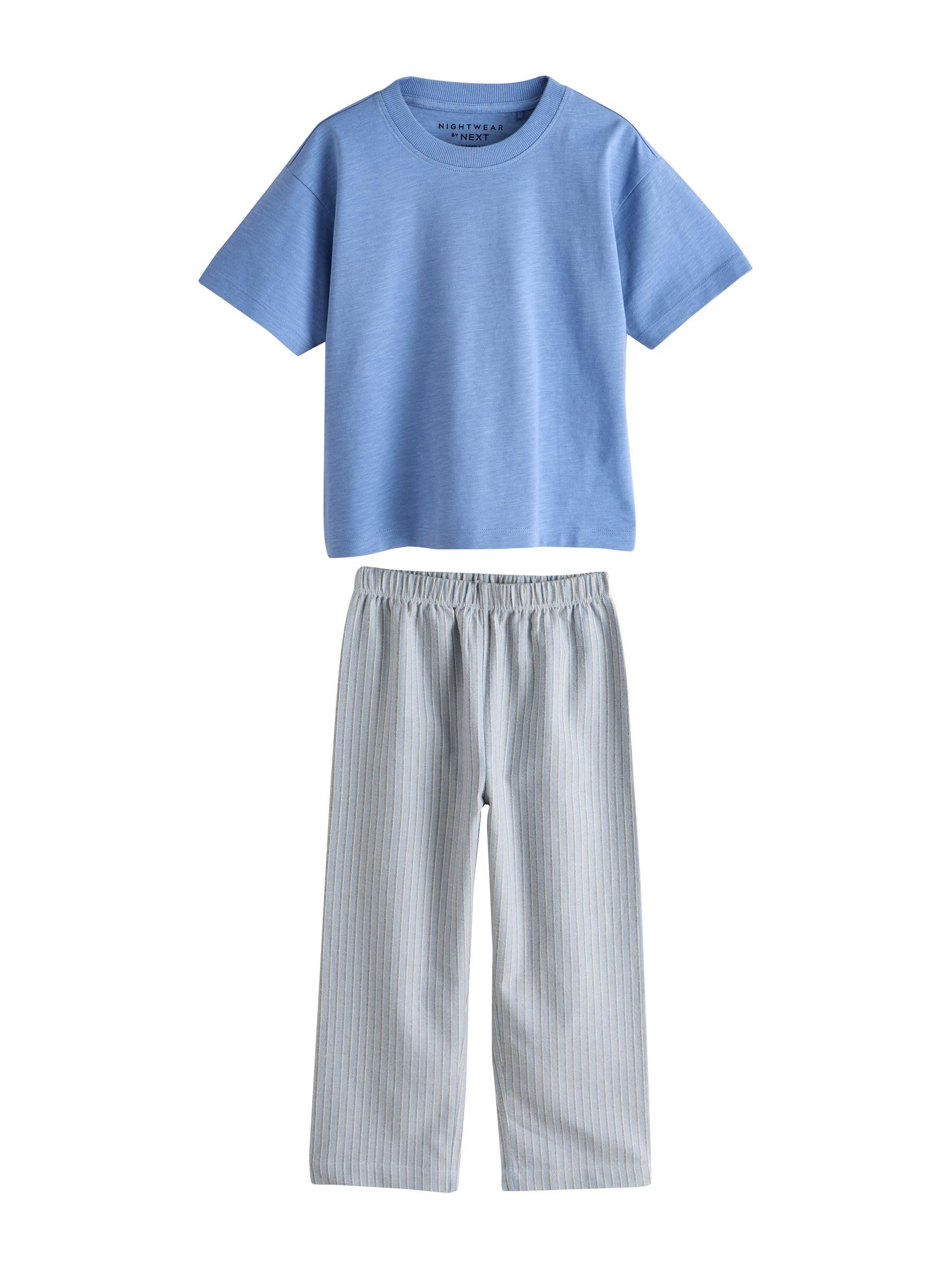 NEXT Jungen 2er-Pack Kurzarm-Schlafanzüge mit Langer Hose aus Webmaterial