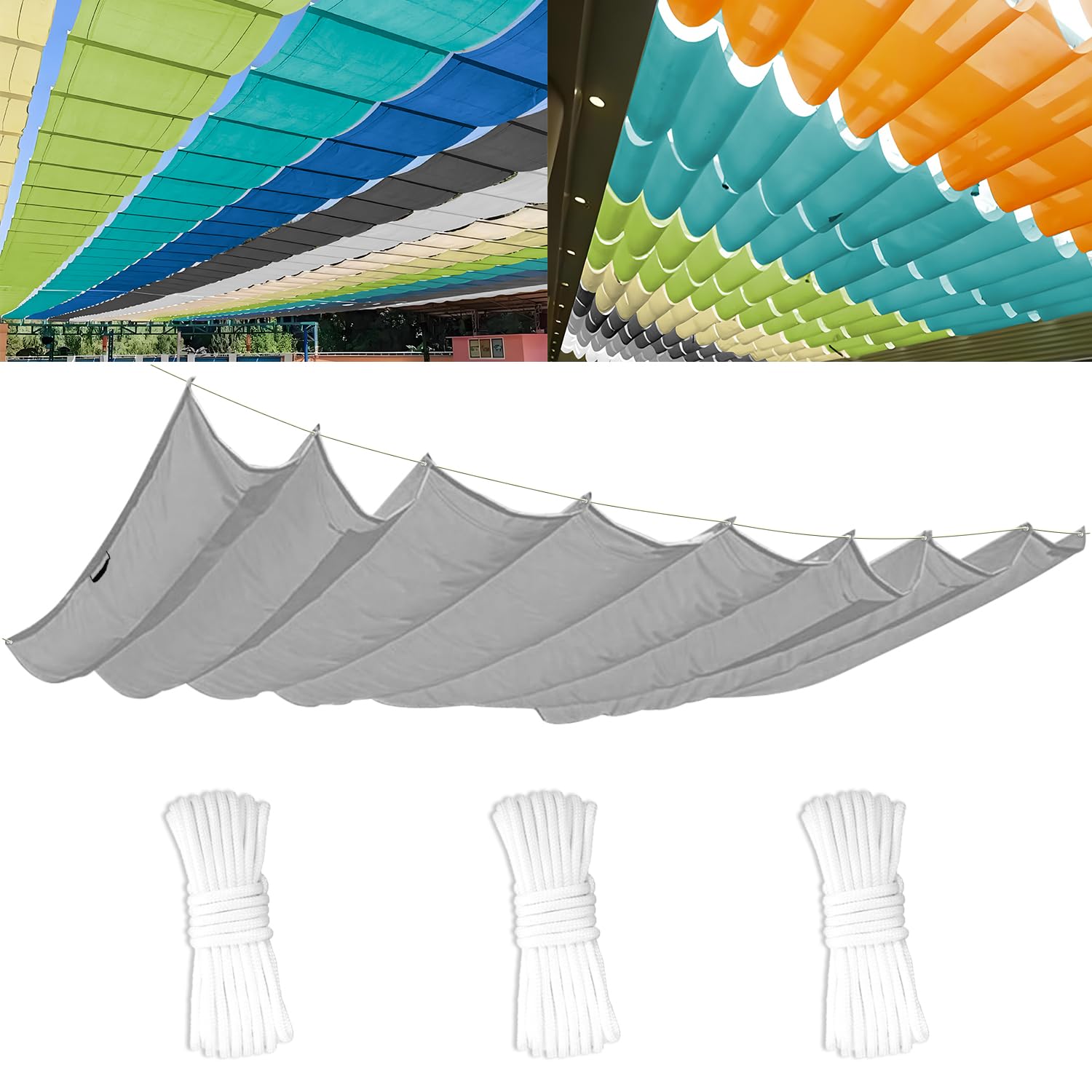 Einziehbares Welle Sonnenschutz 2.5x4(BxL), Verstellbar Welle Schattenabdeckung Mit ösen UV-Schutz 95%, Aufrollbar Segeltuch Markise Wasserdicht für Outdoor Pergola Garten Balkon - Grauweiß