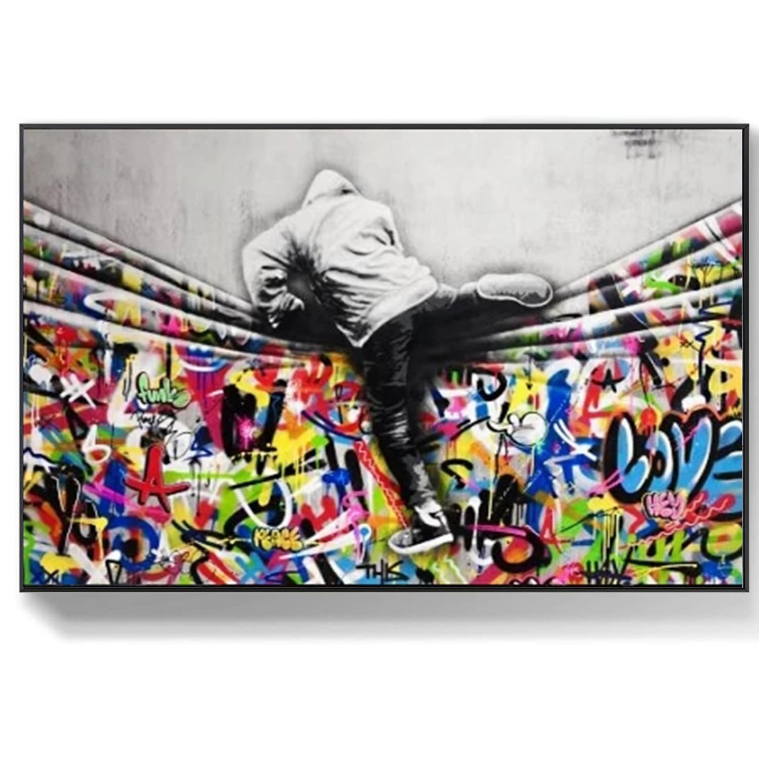 DQTUYIOP Banksy Canvas Wall Art for Living Room Behind The Curtain Frameless 60x80cm Banksy Graffiti Art Abstract Canvas Painting Modern Urban Posters and Prints for Bedroom Office Home Decoration