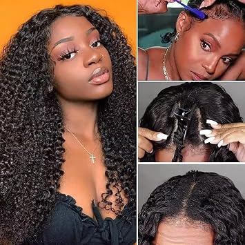 V Part Human for Women Upgrade U Part Human 150% density No Leave Out No Sew in Beginner Friendly Glueless Kinky Curly V Part Natural Black Color 20 inch