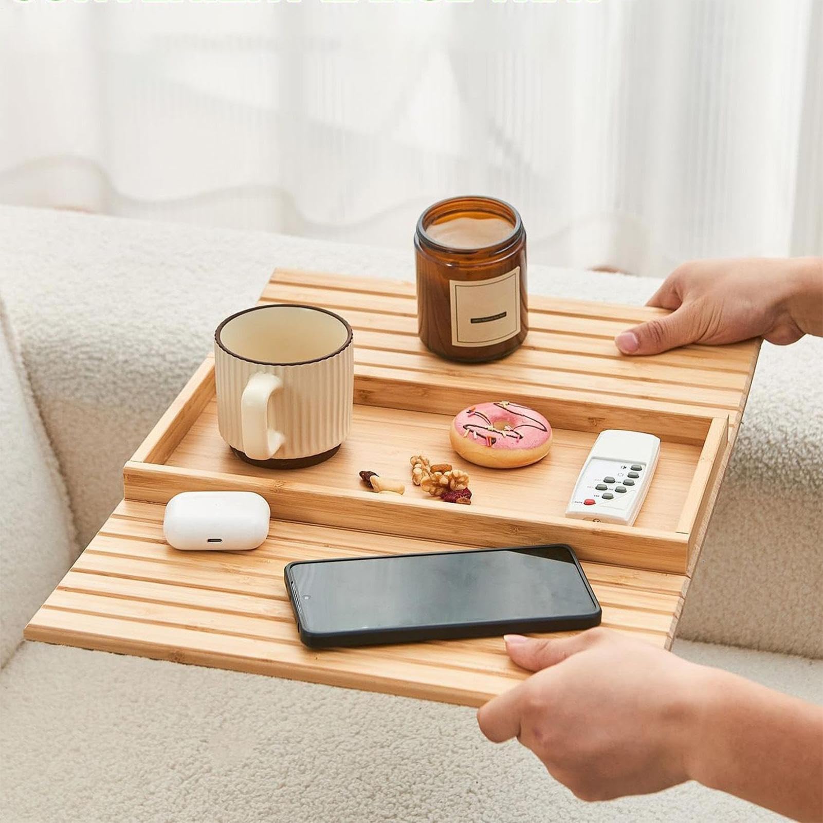 Bandeja antideslizante para brazo de sofá, soporte para tazas y aperitivos para sofá, café, teléfono, mesita de noche, perfecta para sala de estar y apartamento