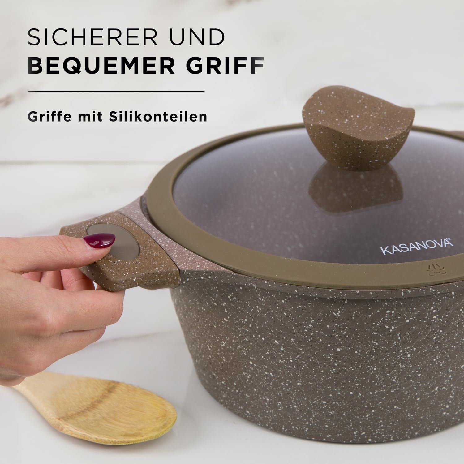 KASANOVA Antihaft-Topfset 0% Fett, Induktionskochgeschirr für alle Kochfelder, Pfannen- und Topfset mit 4-Schicht-Antihaftbeschichtung und modernem Design (10)