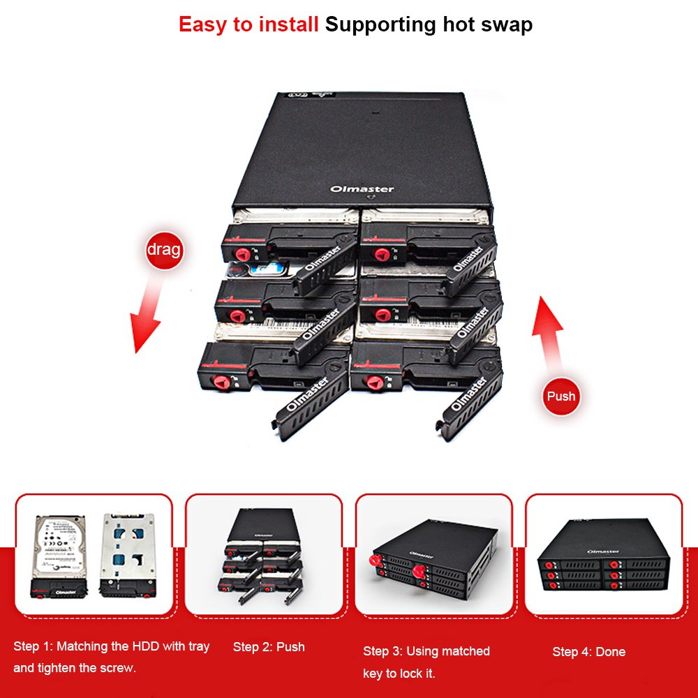 Brrnoo Backplane Mobile a 6 Alloggiamenti Rack Hot Swap per Dischi Rigidi HDD SSD da 2,5 Pollici con Ventola di Raffreddamento Blocco Tasti Trasmissione a 6 Gbps per Appassionati di
