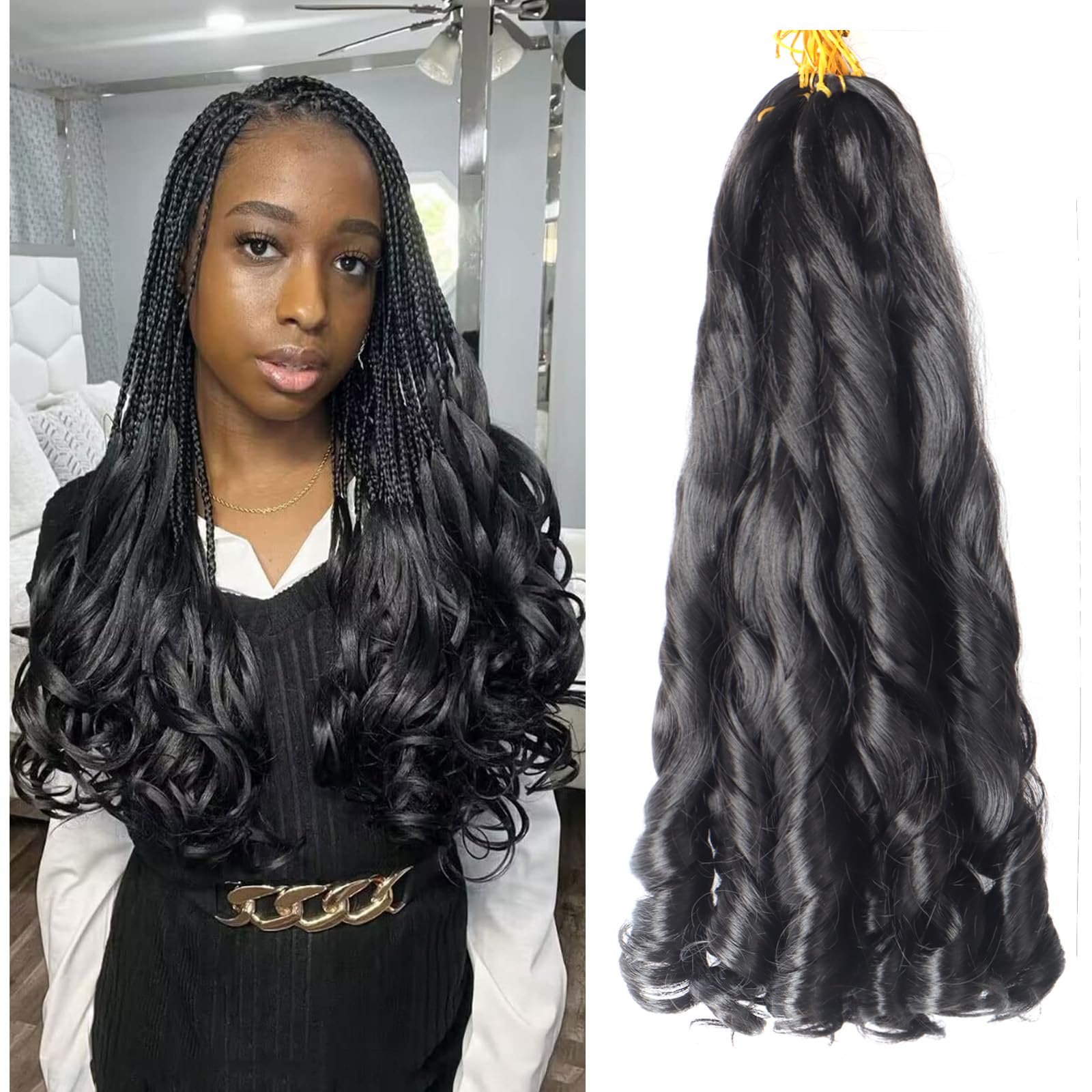 8 Packs French Curly Braiding Hair 16 Inch Loose Wave Spiral Crochet Hair for Black Women Pre-Stretched With Curly Ends (16 Inch, 1b#)