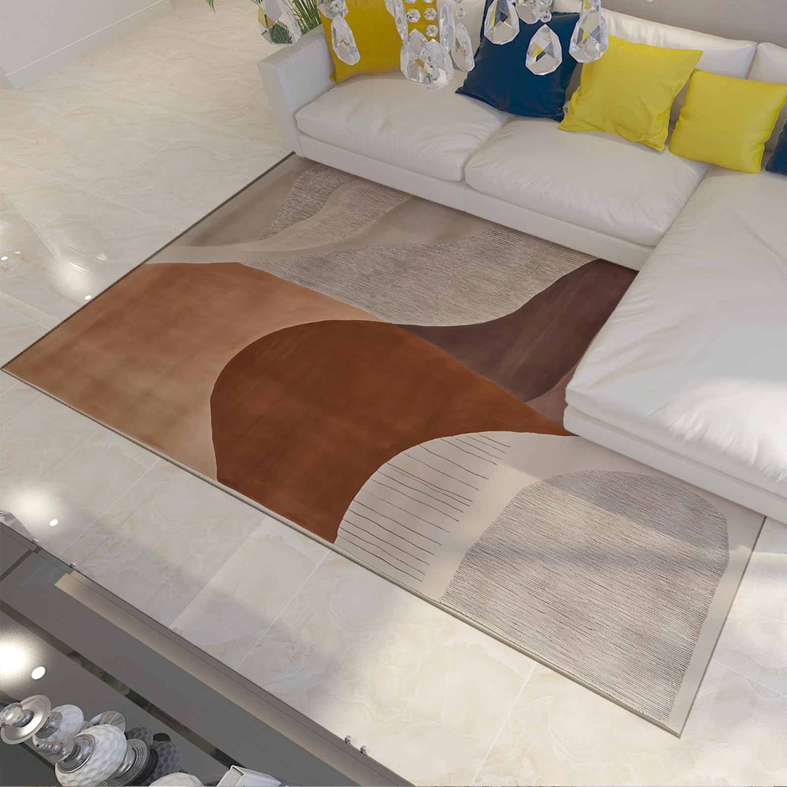 Tapis boho lavable 120x180 cm style milieu du siècle moderne antidérapant et mince pour salon