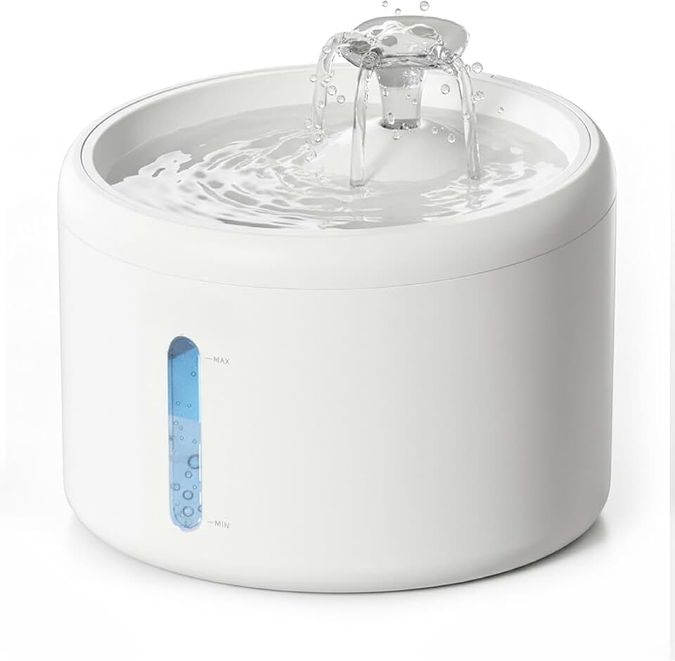 Fuente para Gatos 2,5L, Bebedero Silencioso 8dB con Filtro de 6 Etapas y Ventana de Nivel de Agua, Fácil de Desmontar, ABS sin BPA (Incluye 1 Filtro)