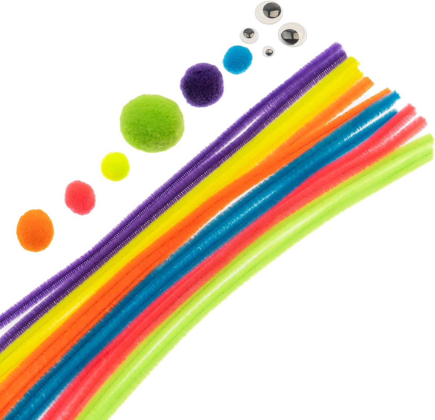 John Bead 300pcs Craft Pack Neon Mix Pipe Cleaners Pompoms Googly Eyes Set Arts and Crafts School Supplies