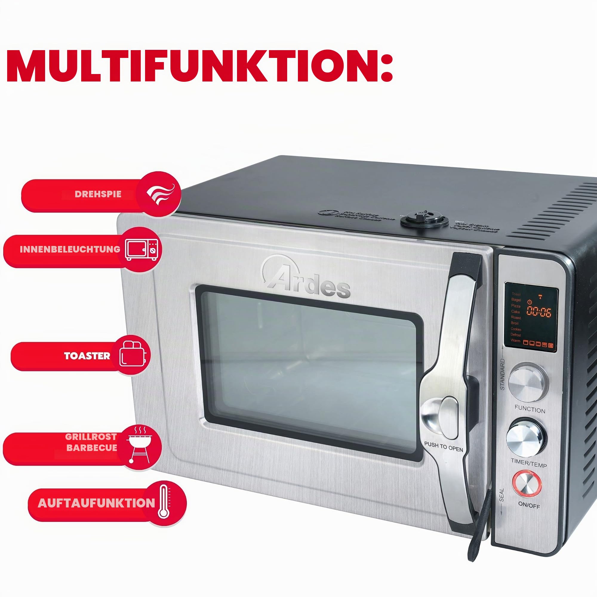 ARDES - Dampfbackofen 30 Liter Elektrischer Dampf-Kleinbackofen mit 9 Garprogrammen Timer doppeltes Glas mit Zubehör CARLOMAGNO AR6430PR