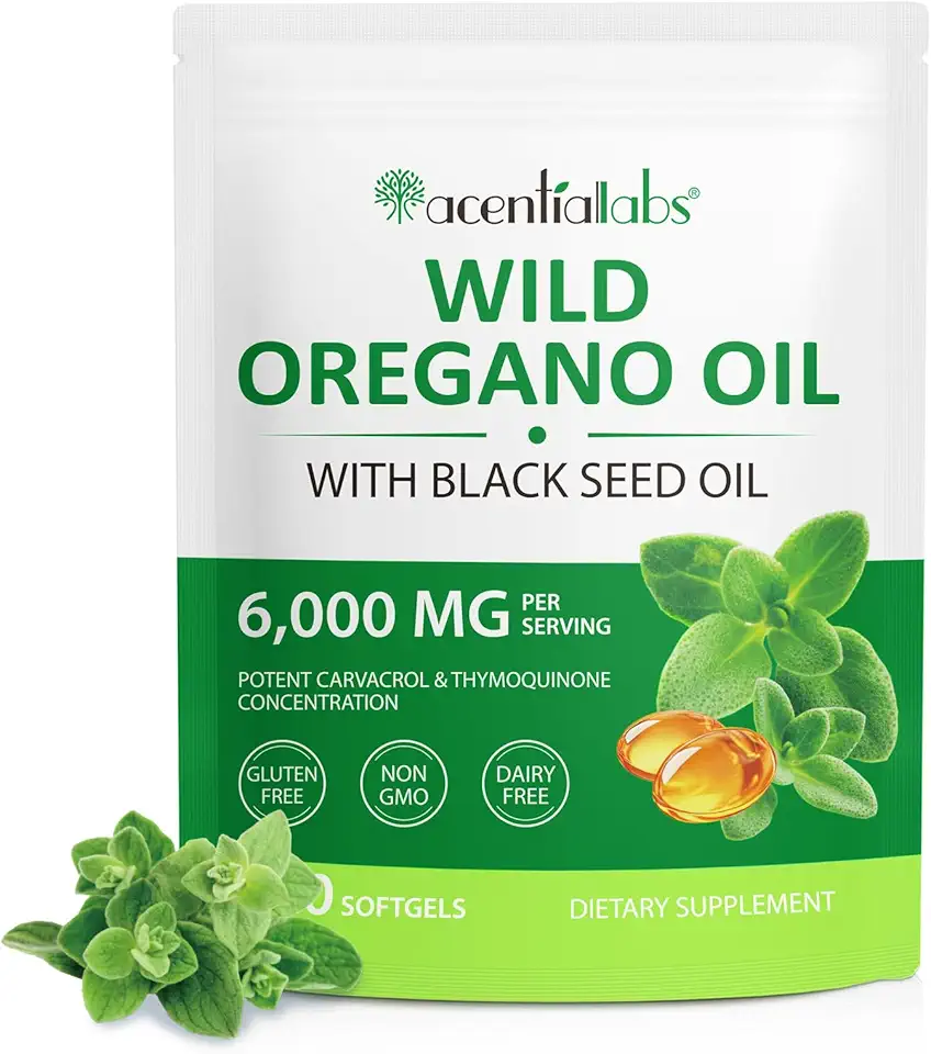 Capsules d'huile d'origan 120 gélules, Oregano Oil Capsules d'origan bio végétaliennes - 2 en 1 6000 mg d'huile d'origan avec 200 mg d'huile de nigelle, soutien digestif