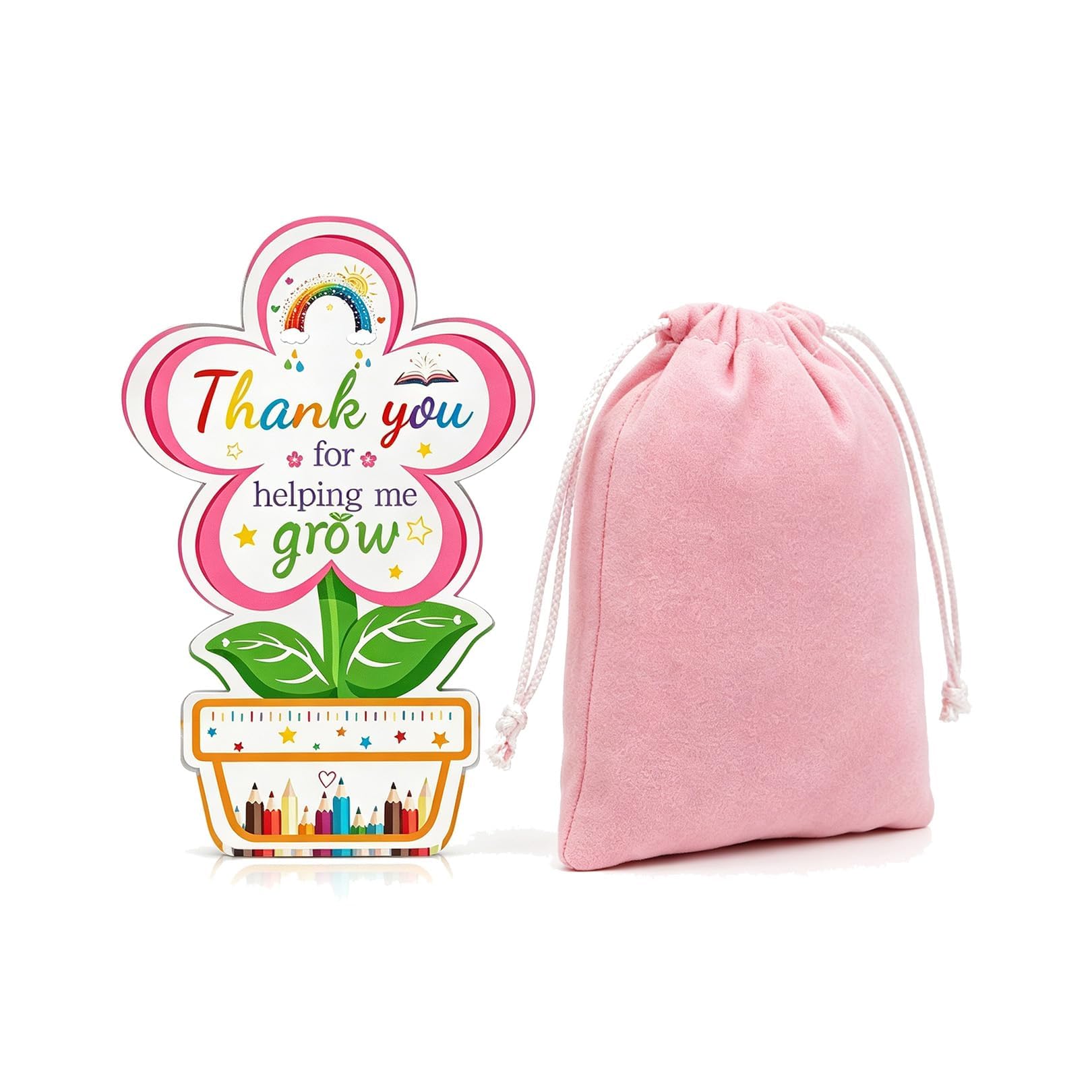 Flower Shaped Acrylic Plaque Ornament, Gift For Teachers By Students, Clear Desktop Decor Keepsake With Velvet Pouch, Ideal Appreciation Present For Mentors And Teaching Assistants-image-25