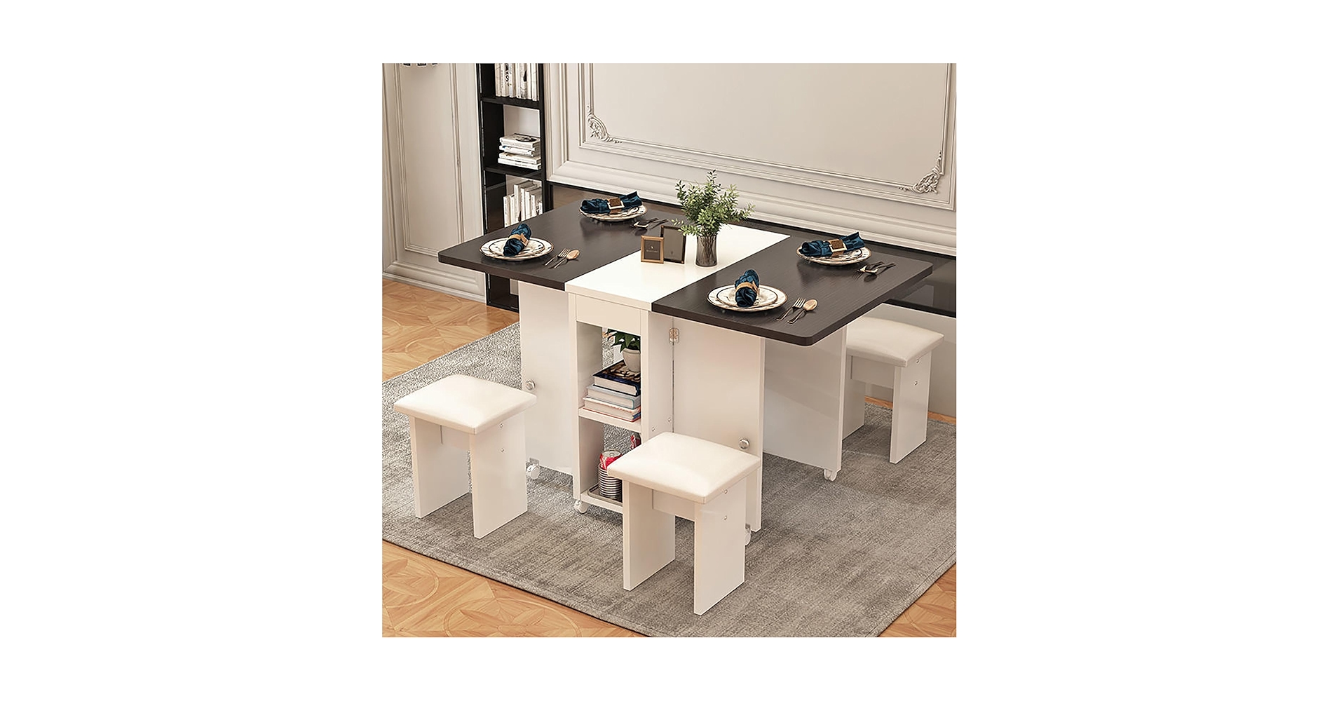 特価❕ホテルライク❕折りたたみ可能❕収納付✨️ダイニング テーブル 黒 特価❕ホテルライク❕折りたたみ可能❕収納付✨️ダイニング