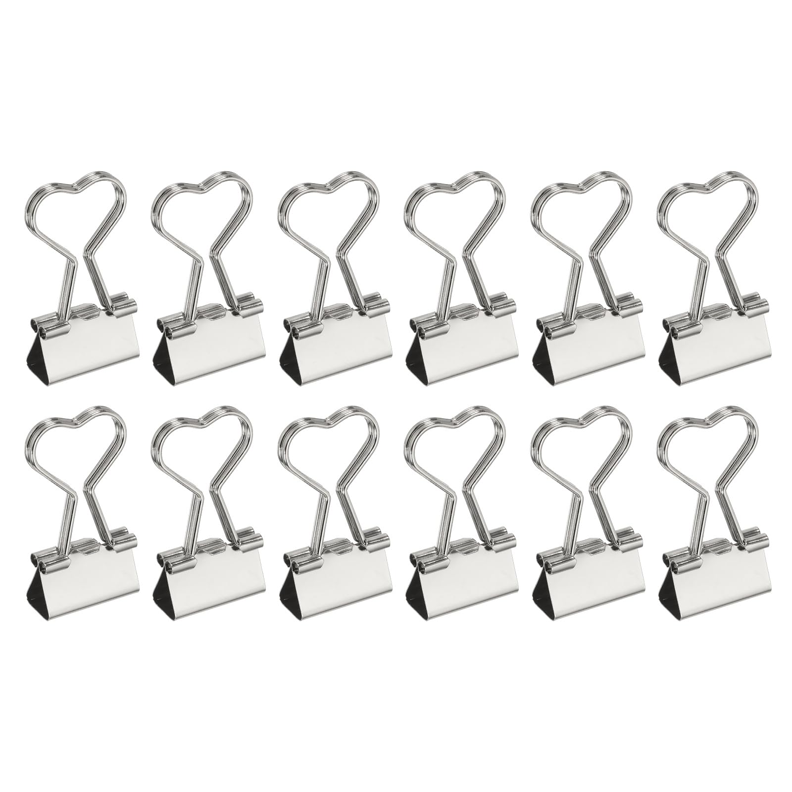 PATIKIL 12Pcs Small Binder Clips, Heart Shape Cute Binder Clips Paper Clamps Bulk Plating for Paper Bookmarks Planner Notes Letter Journals Office Supplies Bags Crafts, Silver