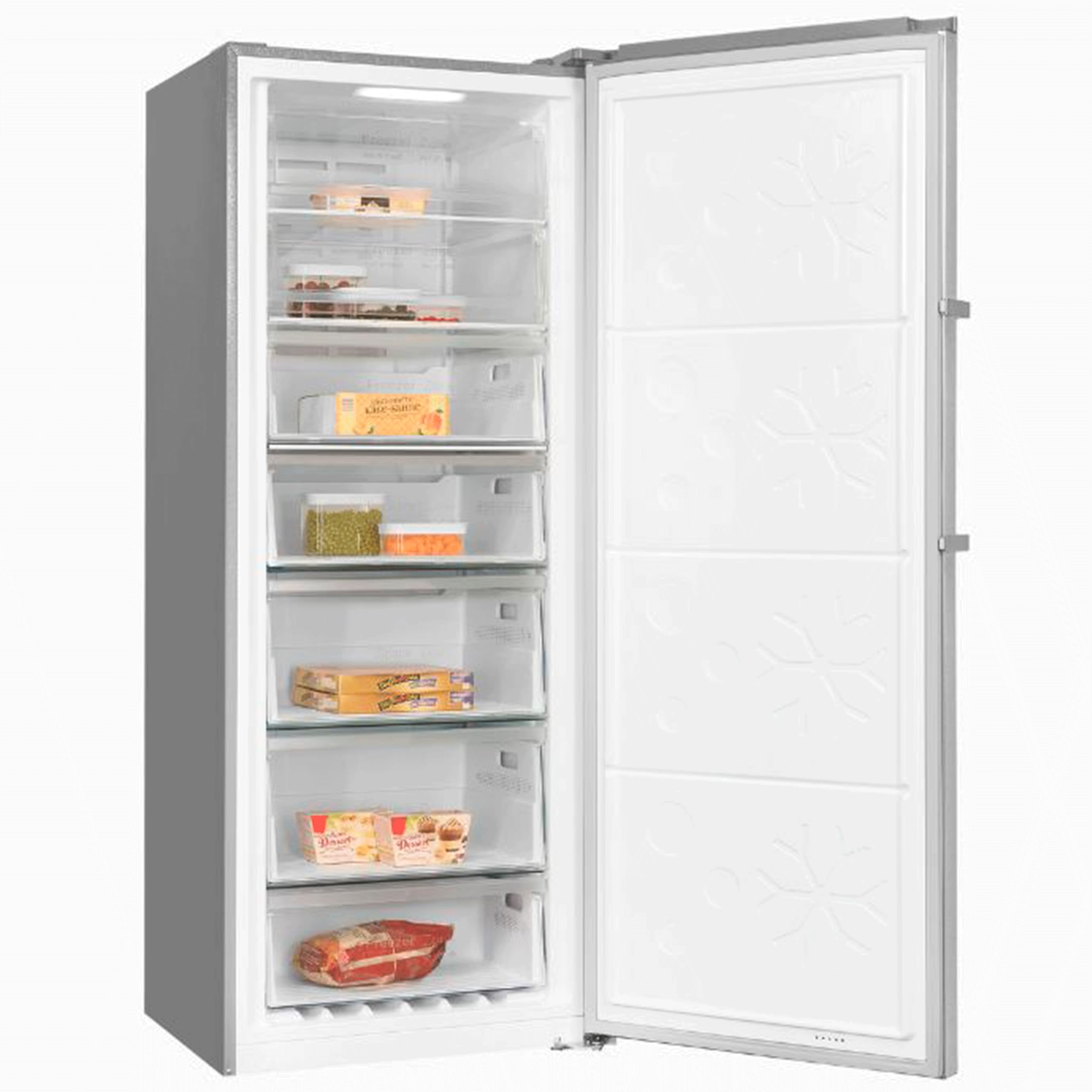 Exquisit® Congelador Vertical 380L No Frost Inoxlook Clase D Dual Digital | Control digital, congelación rápida, puerta reversible y medidas 185,5 x 71,0 x 71,0 cm