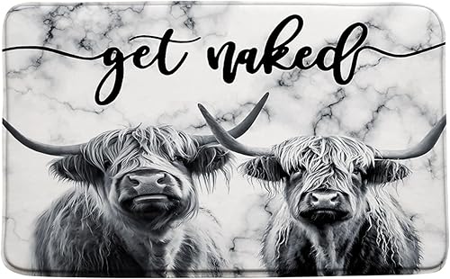 Sunhe Tapete de baño con diseño de vaca de las montañas de granja, diseño divertido de animales de granja, retrato de toro de cuernos largos, de